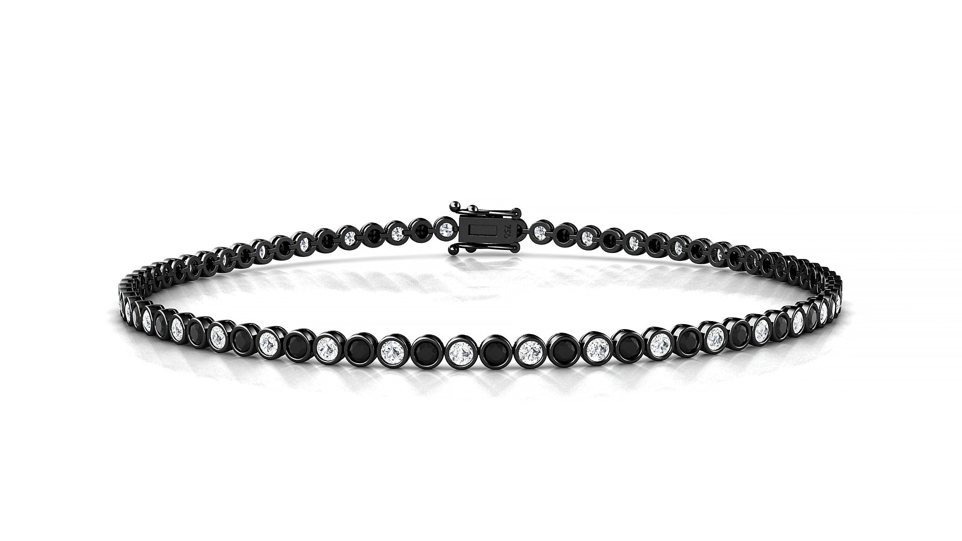 Avila 1-1 | 18k Black Gold 1.7 mm Round Natural Black Diamond & Diamond 17 cm Tennis Bracelet