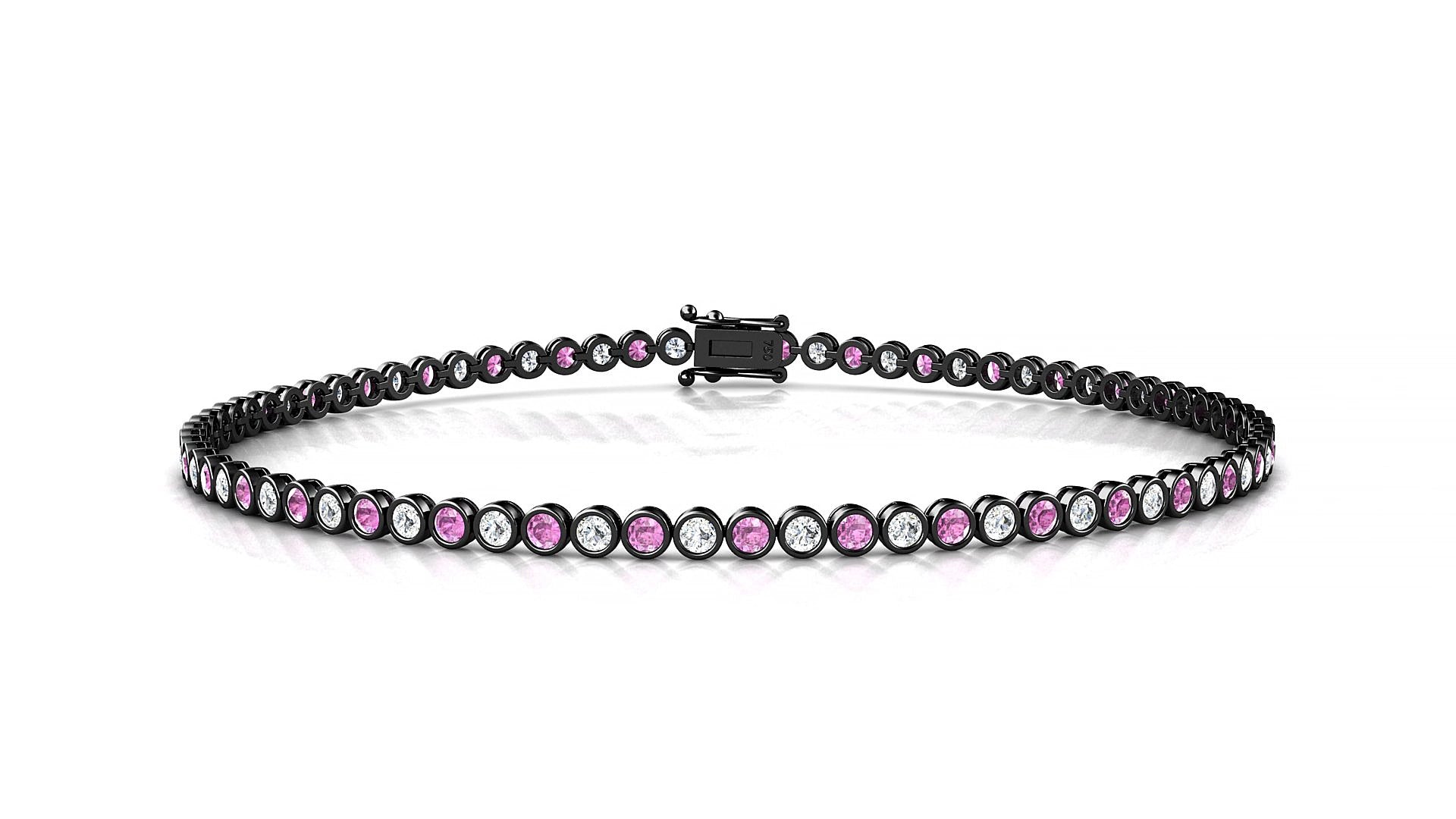 Avila 1-1 | 18k Black Gold 1.7 mm Round Natural Pink Sapphire & Diamond 20 cm Tennis Bracelet