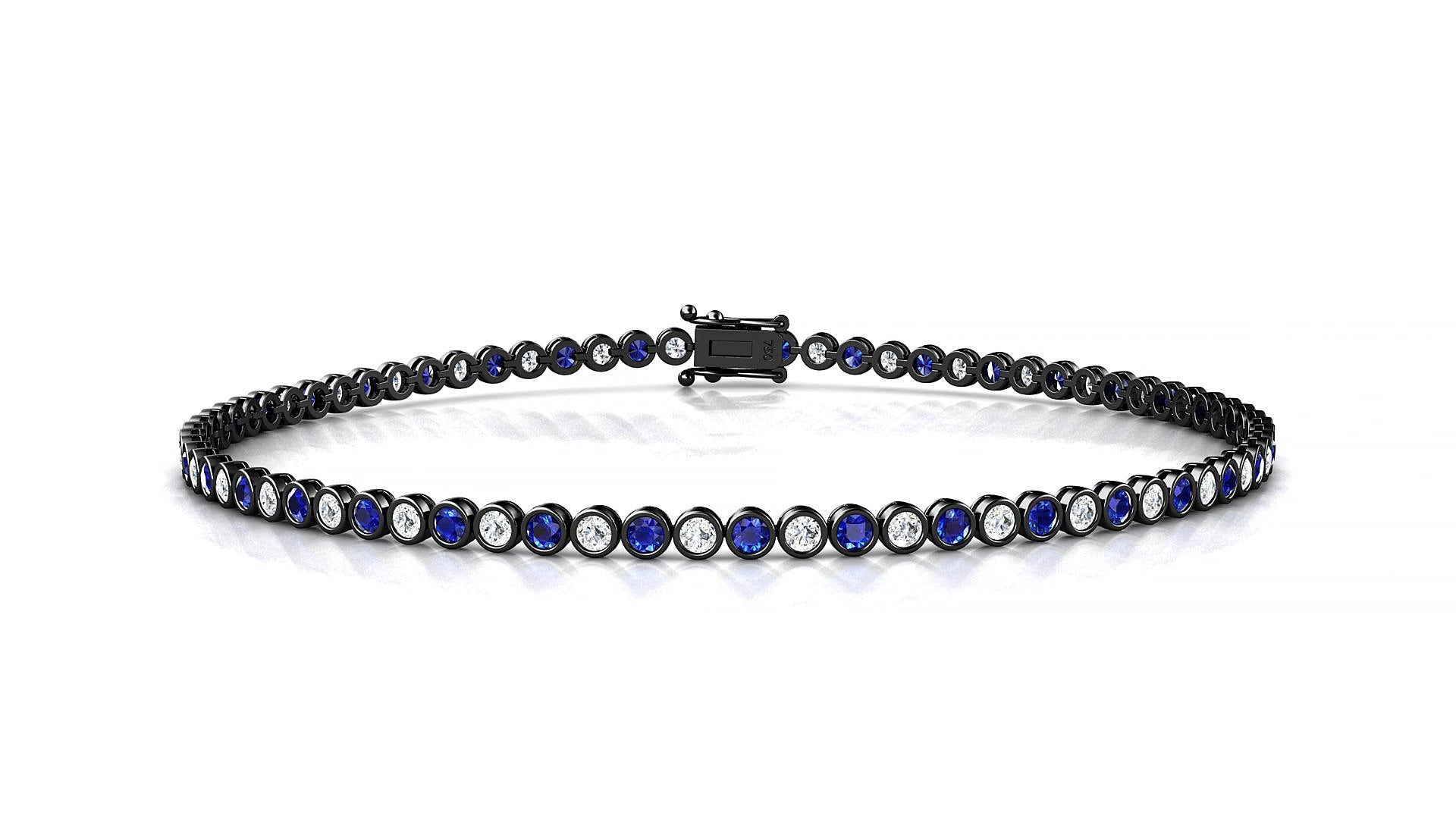 Avila 1-1 | 18k Black Gold 1.7 mm Round Natural Sapphire & Diamond 15 cm Tennis Bracelet