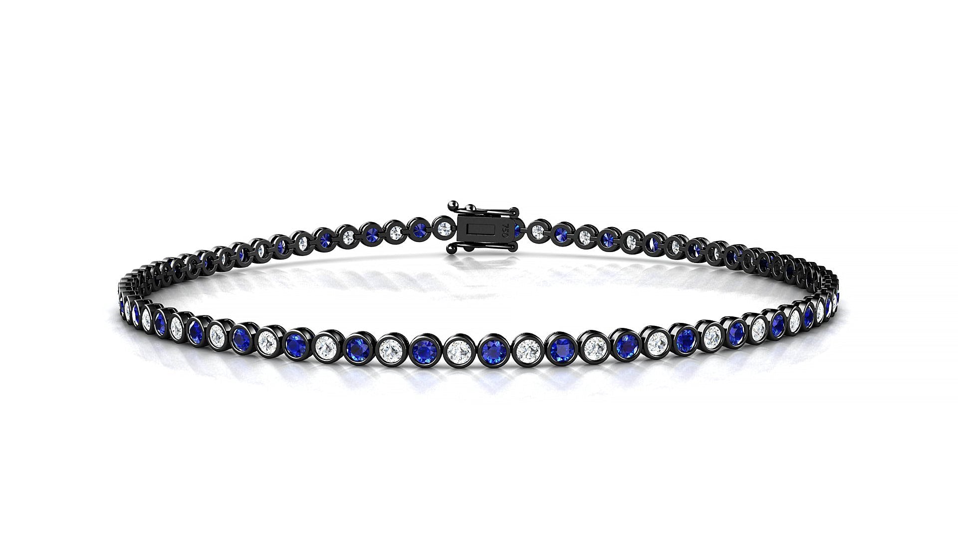Avila 1-1 | 18k Black Gold 1.7 mm Round Natural Sapphire & Diamond Tennis Bracelet
