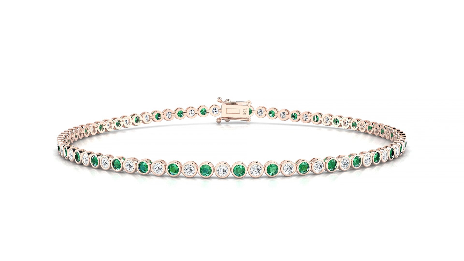 Avila 1-1 | 18k Rose Gold 1.7 mm Round Natural Emerald & Diamond 19 cm Tennis Bracelet