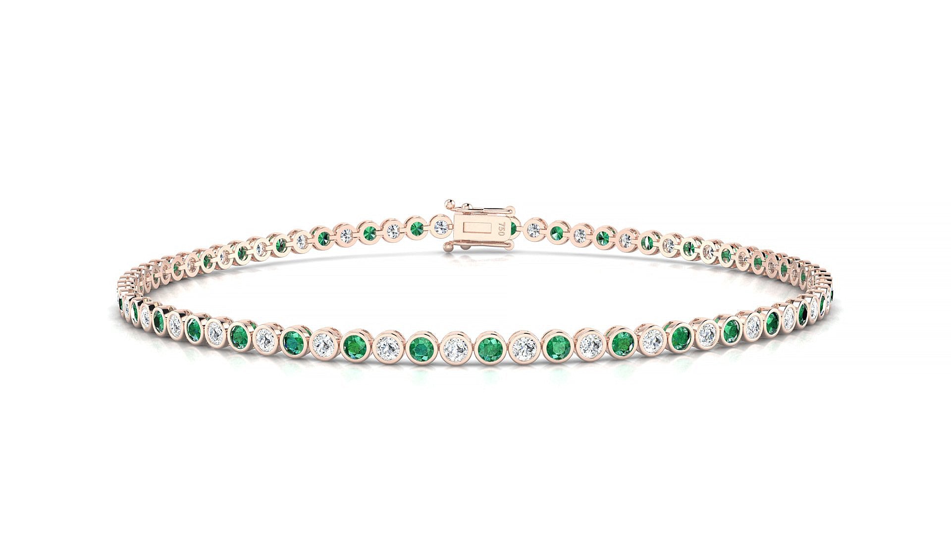 Avila 1-1 | 18k Rose Gold 1.7 mm Round Natural Emerald & Diamond Tennis Bracelet