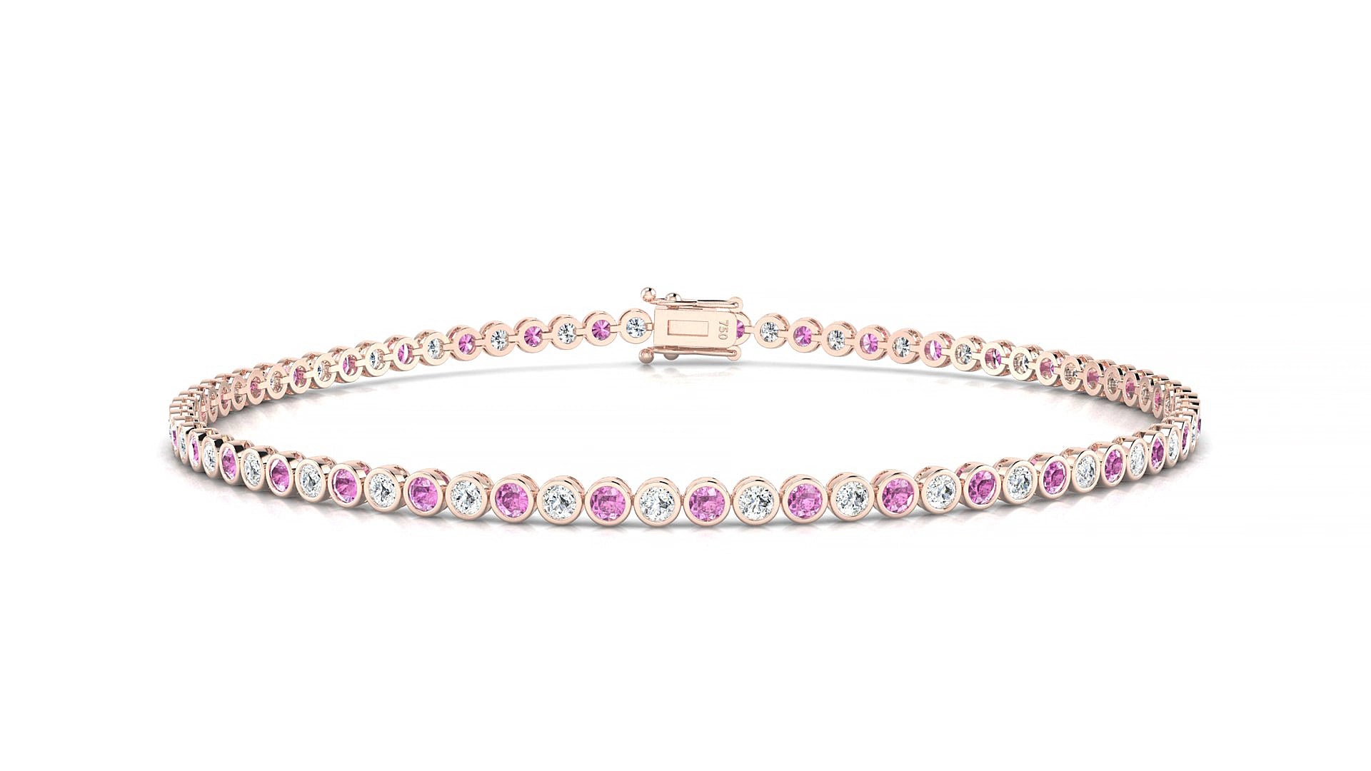 Avila 1-1 | 18k Rose Gold 1.7 mm Round Natural Pink Sapphire & Diamond 16 cm Tennis Bracelet