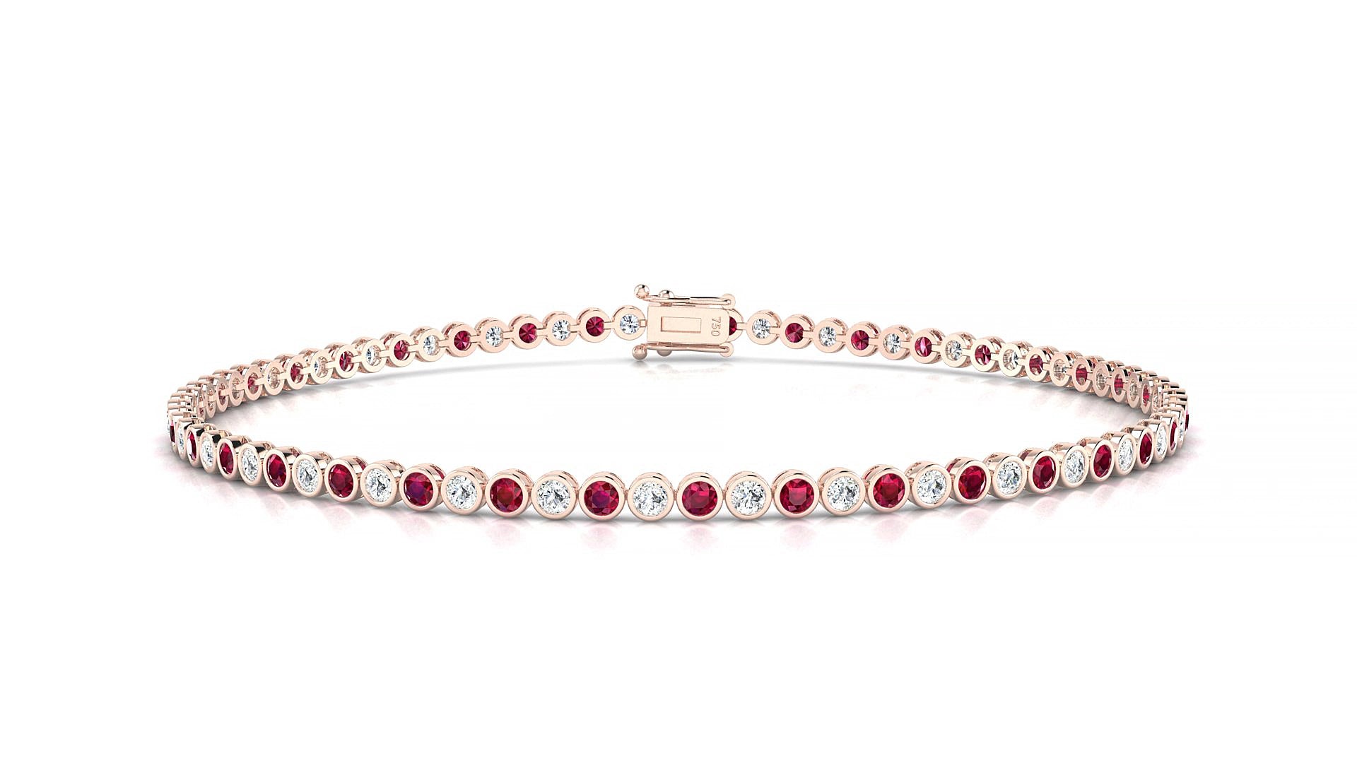 Avila 1-1 | 18k Rose Gold 1.7 mm Round Natural Ruby & Diamond 15 cm Tennis Bracelet