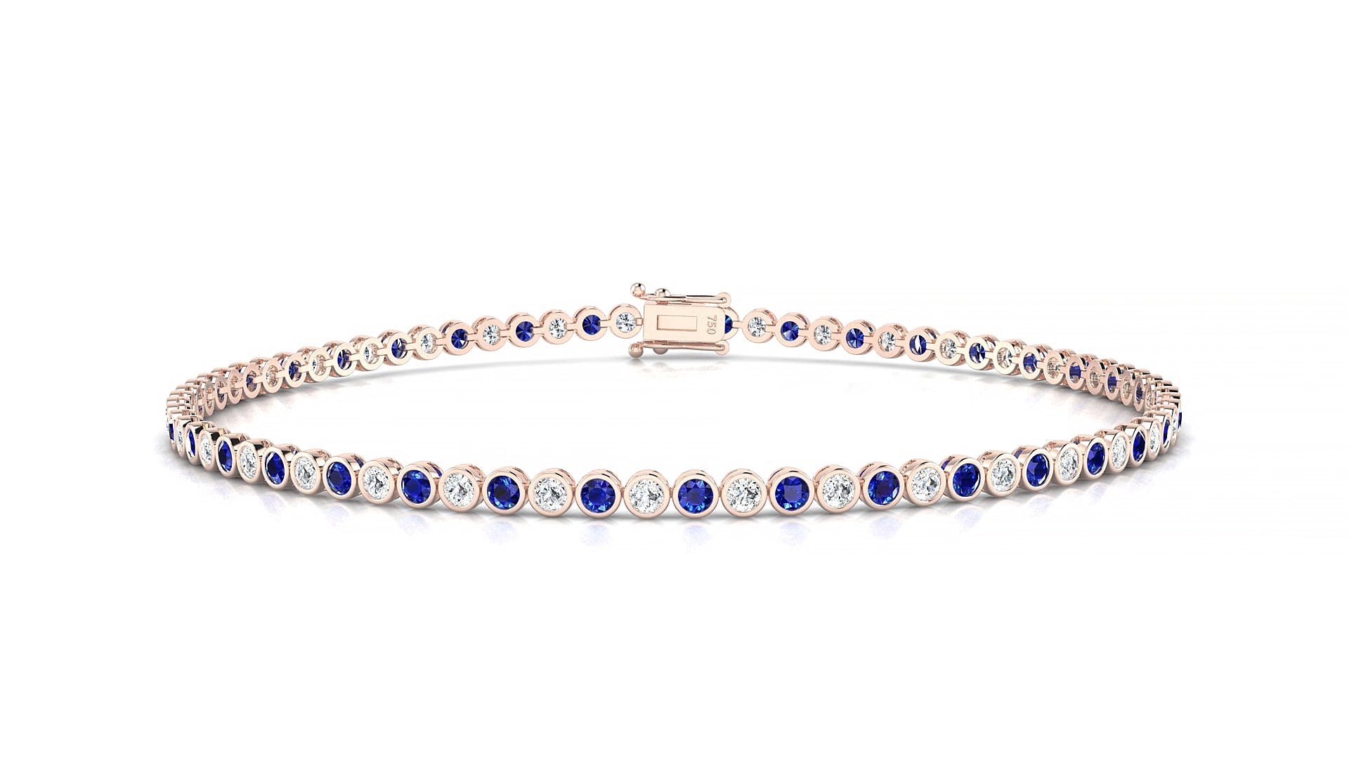 Avila 1-1 | 18k Rose Gold 1.7 mm Round Natural Sapphire & Diamond 18 cm Tennis Bracelet