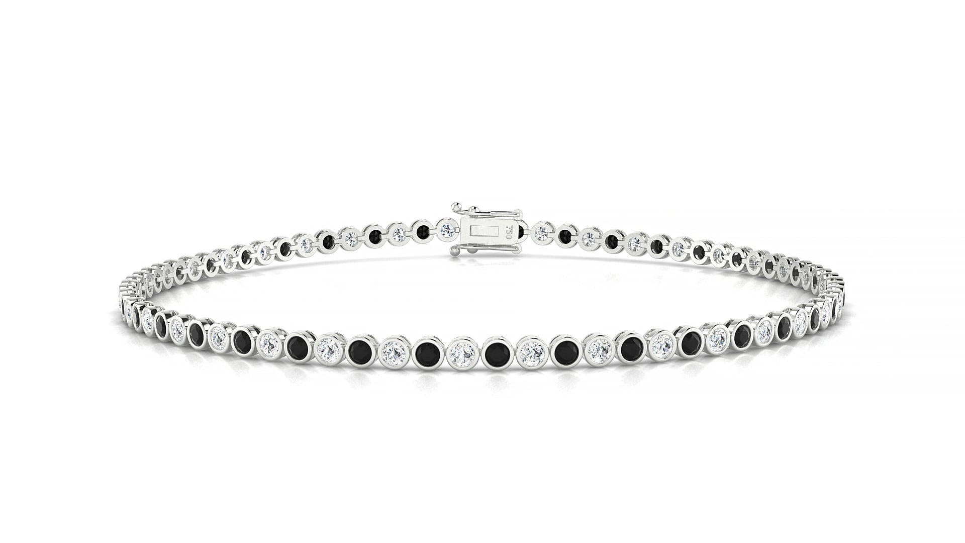 Avila 1-1 | 18k White Gold 1.7 mm Round Natural Black Diamond & Diamond 17 cm Tennis Bracelet
