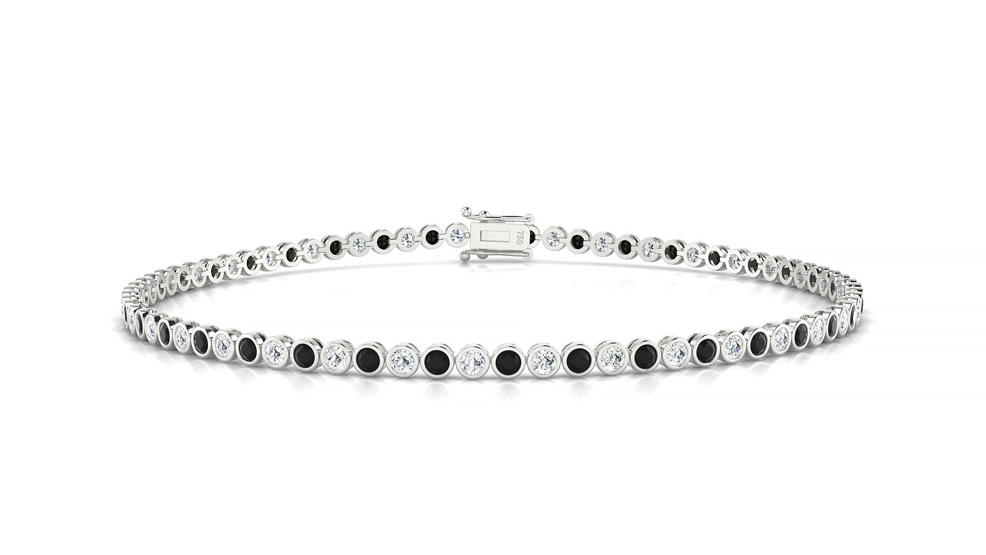 Avila 1-1 | 18k White Gold 1.7 mm Round Natural Black Diamond & Diamond Tennis Bracelet