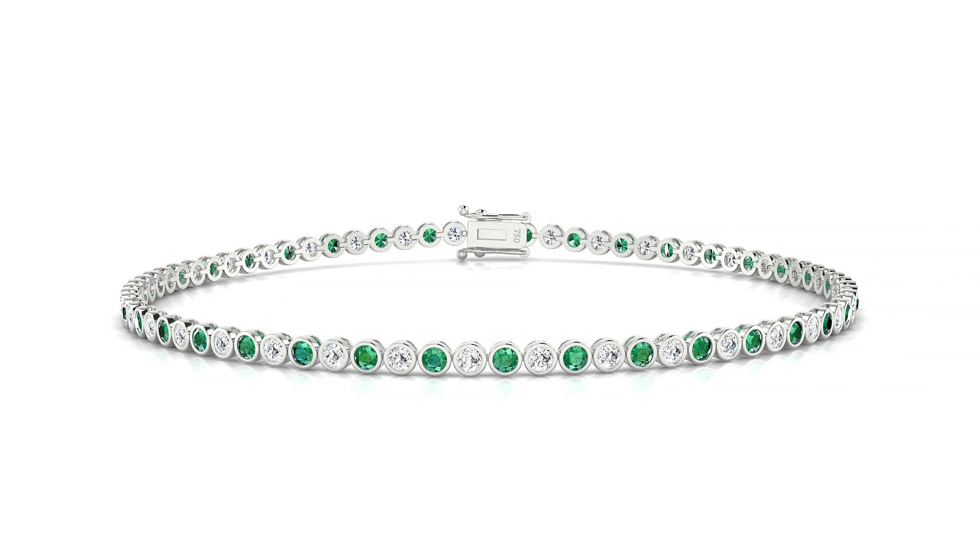 Avila 1-1 | 18k White Gold 1.7 mm Round Natural Emerald & Diamond 15 cm Tennis Bracelet
