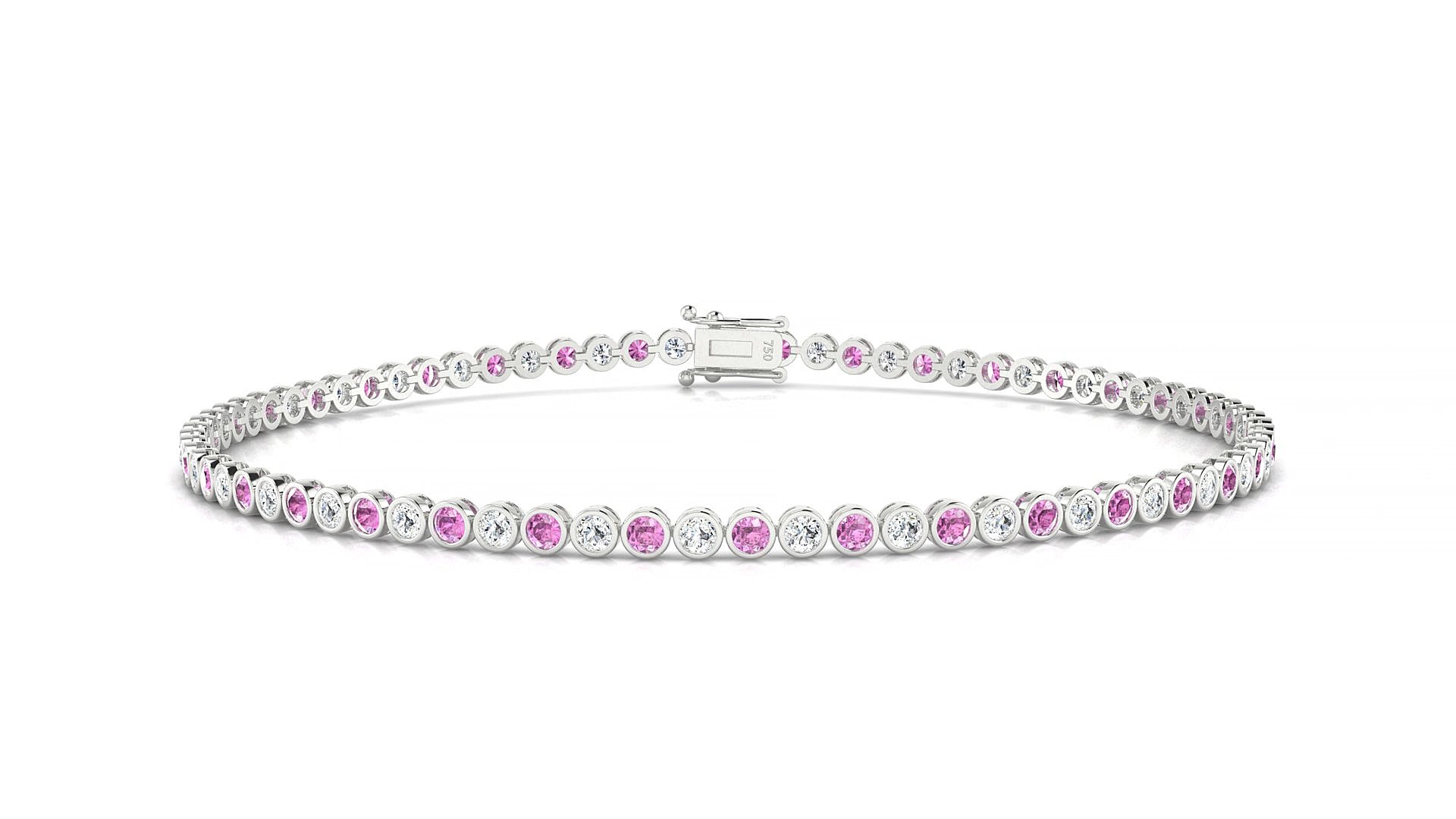 Avila 1-1 | 18k White Gold 1.7 mm Round Natural Pink Sapphire & Diamond 19 cm Tennis Bracelet
