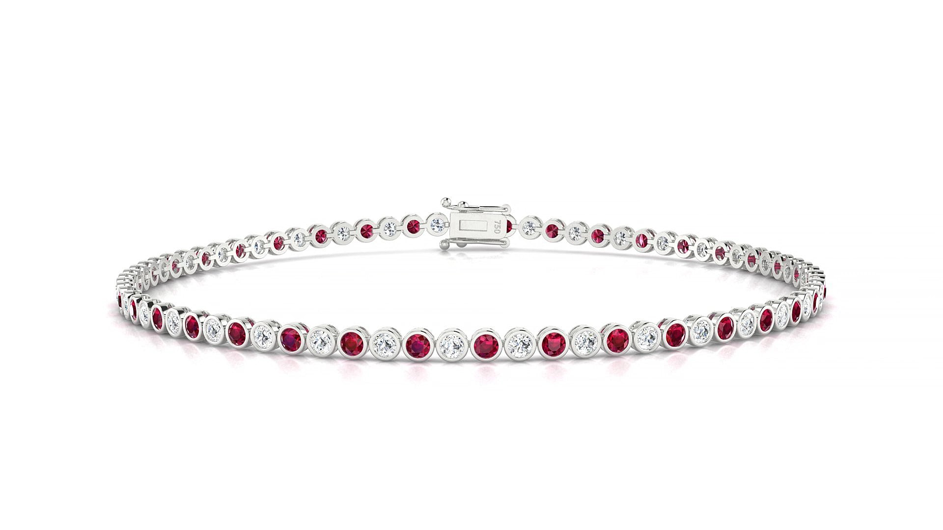 Avila 1-1 | 18k White Gold 1.7 mm Round Natural Ruby & Diamond 20 cm Tennis Bracelet