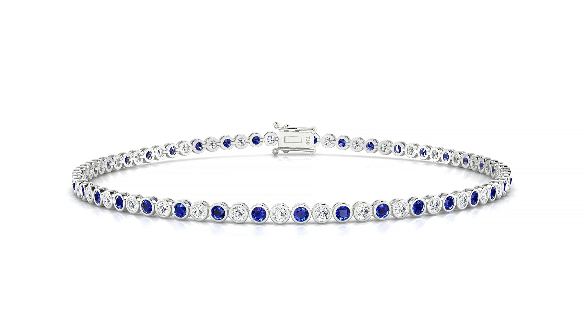 Avila 1-1 | 18k White Gold 1.7 mm Round Natural Sapphire & Diamond Tennis Bracelet