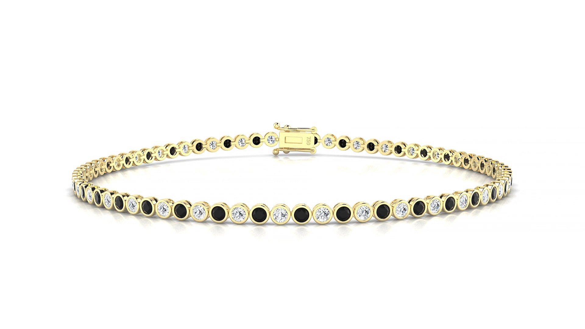 Avila 1-1 | 18k Yellow Gold 1.7 mm Round Natural Black Diamond & Diamond 19 cm Tennis Bracelet
