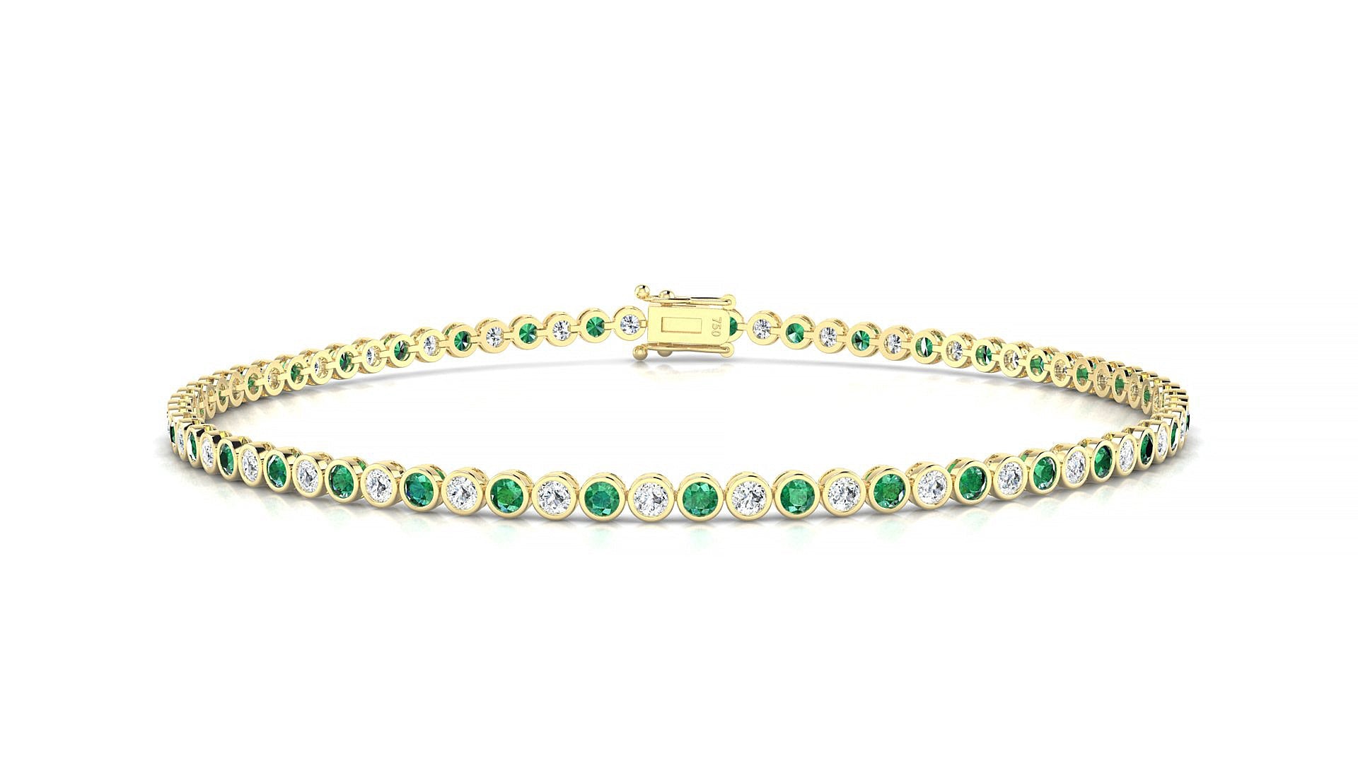 Avila 1-1 | 18k Yellow Gold 1.7 mm Round Natural Emerald & Diamond Tennis Bracelet