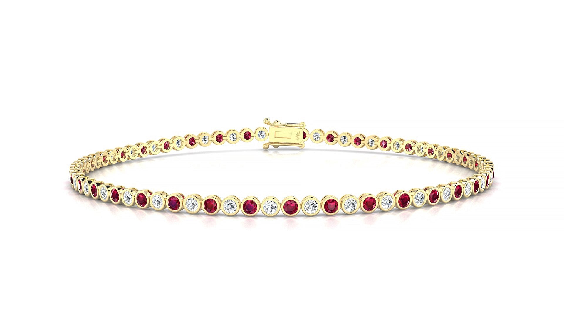 Avila 1-1 | 18k Yellow Gold 1.7 mm Round Natural Ruby & Diamond Tennis Bracelet