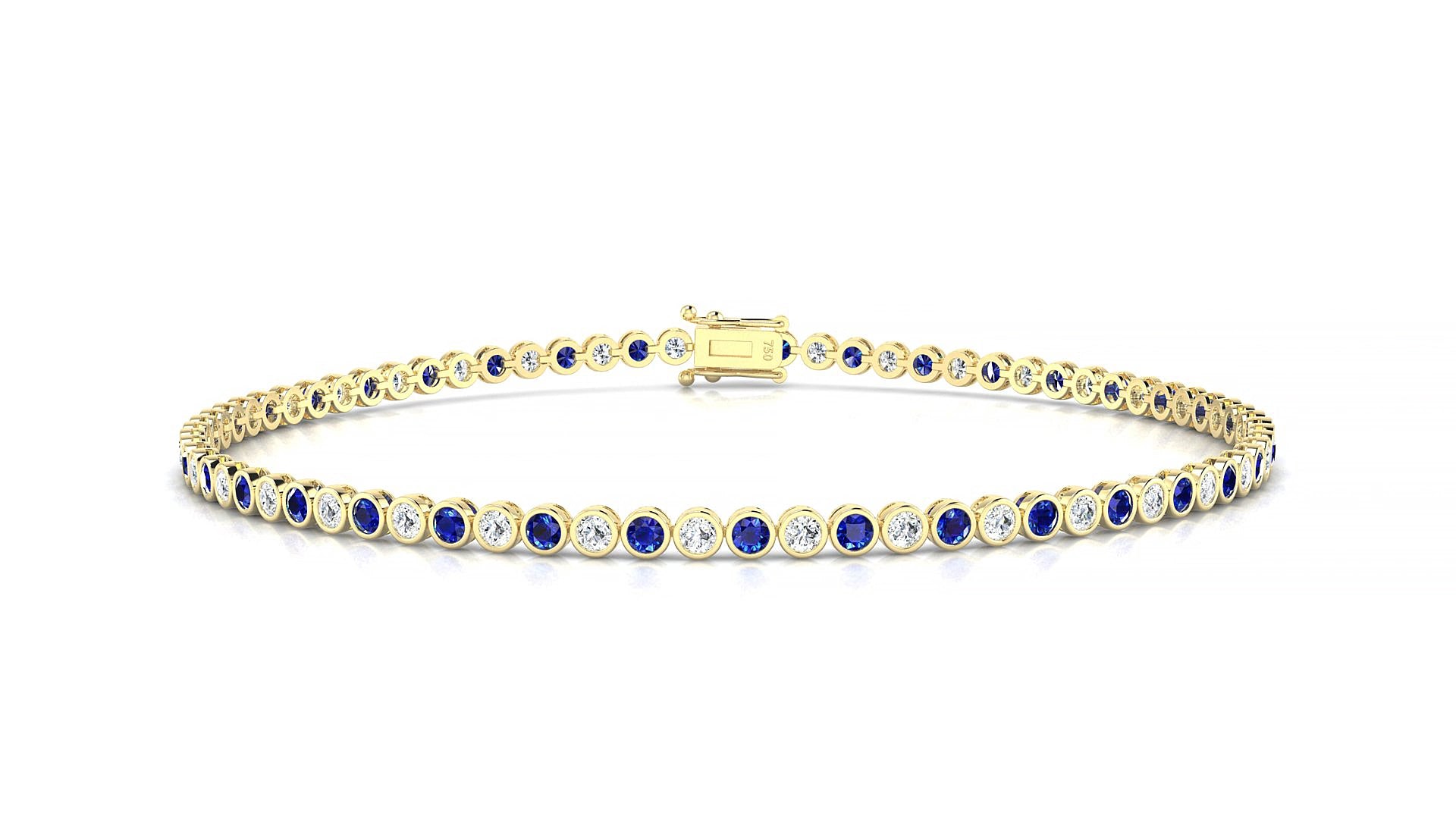 Avila 1-1 | 18k Yellow Gold 1.7 mm Round Natural Sapphire & Diamond 18 cm Tennis Bracelet