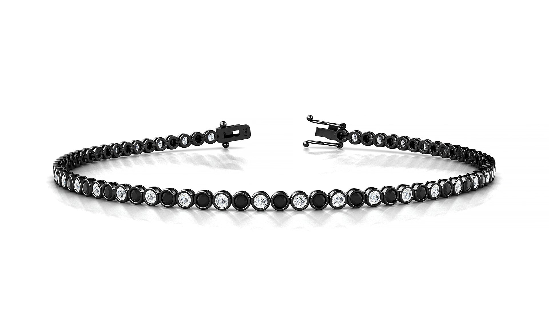 Avila 1-1 | 18k Black Gold 1.7 mm Round Natural Black Diamond & Diamond 15 cm Tennis Bracelet
