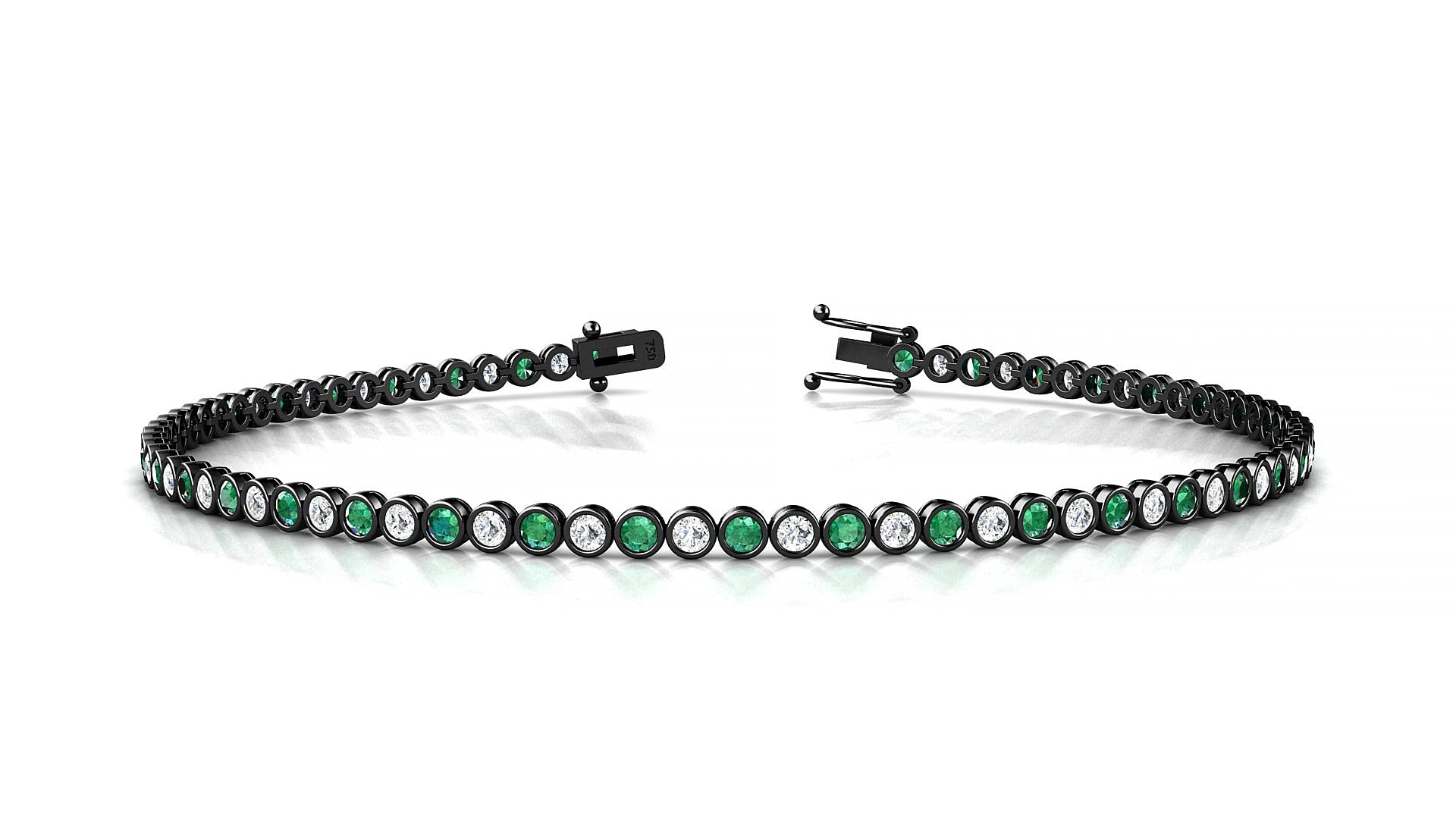 Avila 1-1 | 18k Black Gold 1.7 mm Round Natural Emerald & Diamond 17 cm Tennis Bracelet