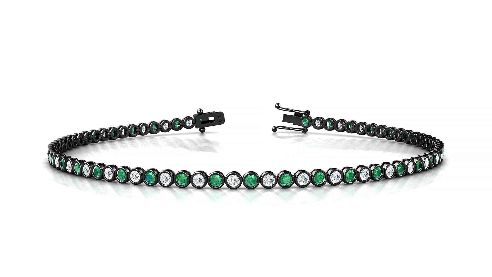 Avila 1-1 | 18k Black Gold 1.7 mm Round Natural Emerald & Diamond Tennis Bracelet