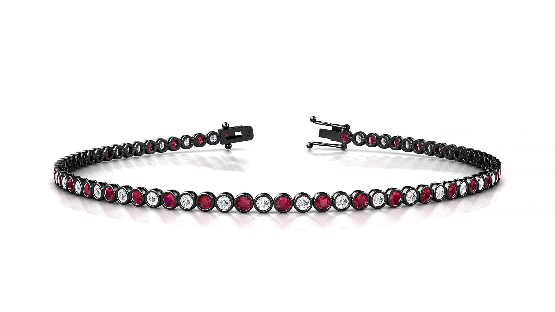 Avila 1-1 | 18k Black Gold 1.7 mm Round Natural Ruby & Diamond 15 cm Tennis Bracelet