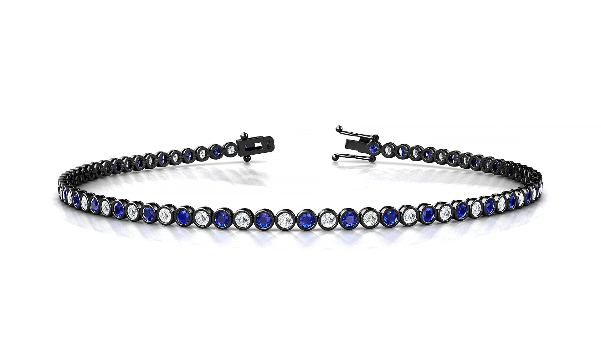Avila 1-1 | 18k Black Gold 1.7 mm Round Natural Sapphire & Diamond 15 cm Tennis Bracelet