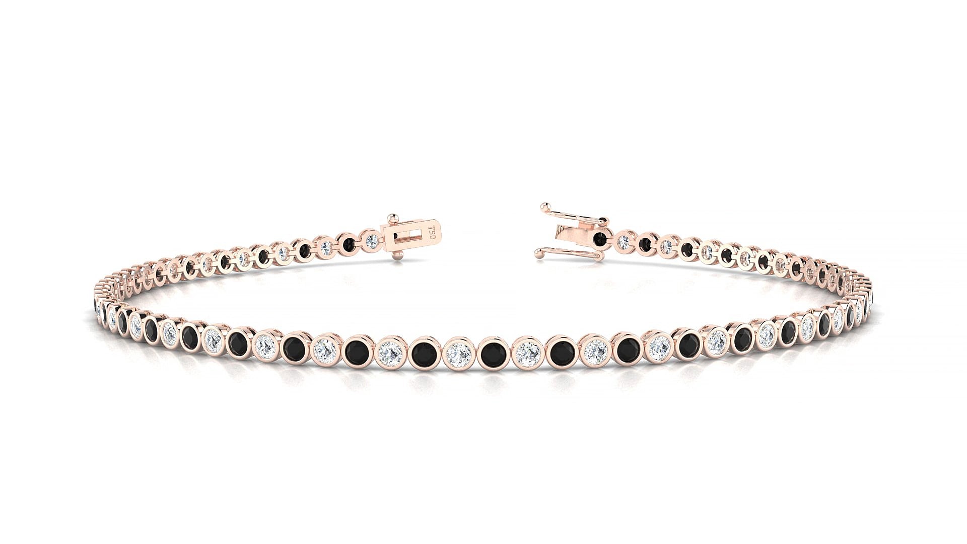 Avila 1-1 | 18k Rose Gold 1.7 mm Round Natural Black Diamond & Diamond 15 cm Tennis Bracelet