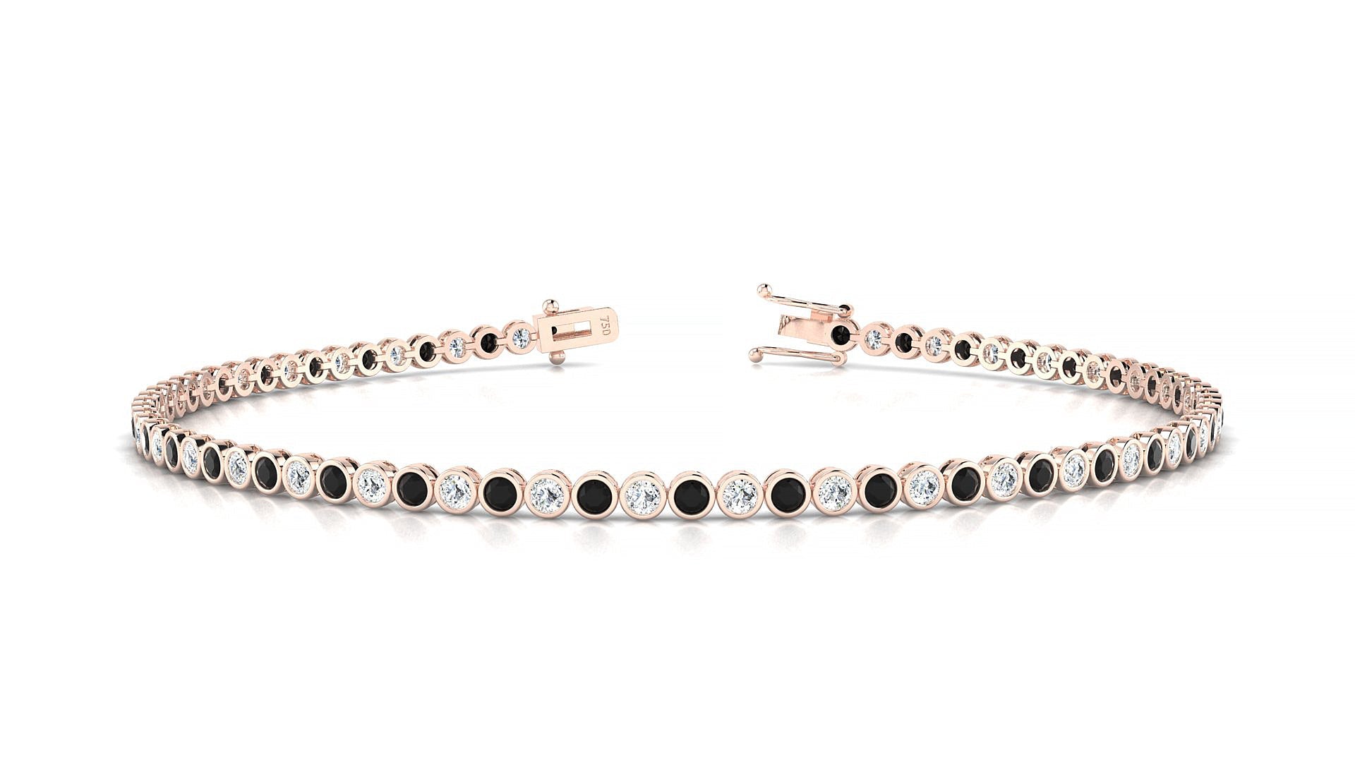 Avila 1-1 | 18k Rose Gold 1.7 mm Round Natural Black Diamond & Diamond Tennis Bracelet