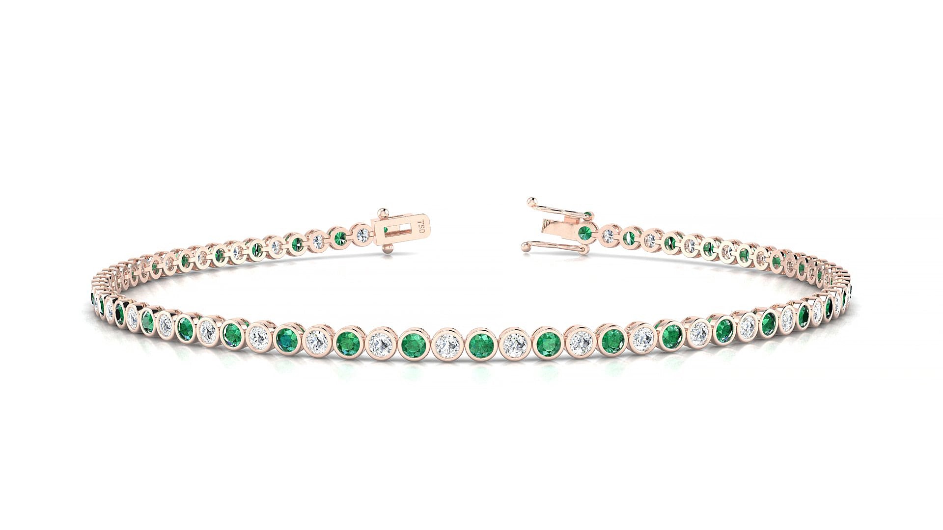 Avila 1-1 | 18k Rose Gold 1.7 mm Round Natural Emerald & Diamond 15 cm Tennis Bracelet