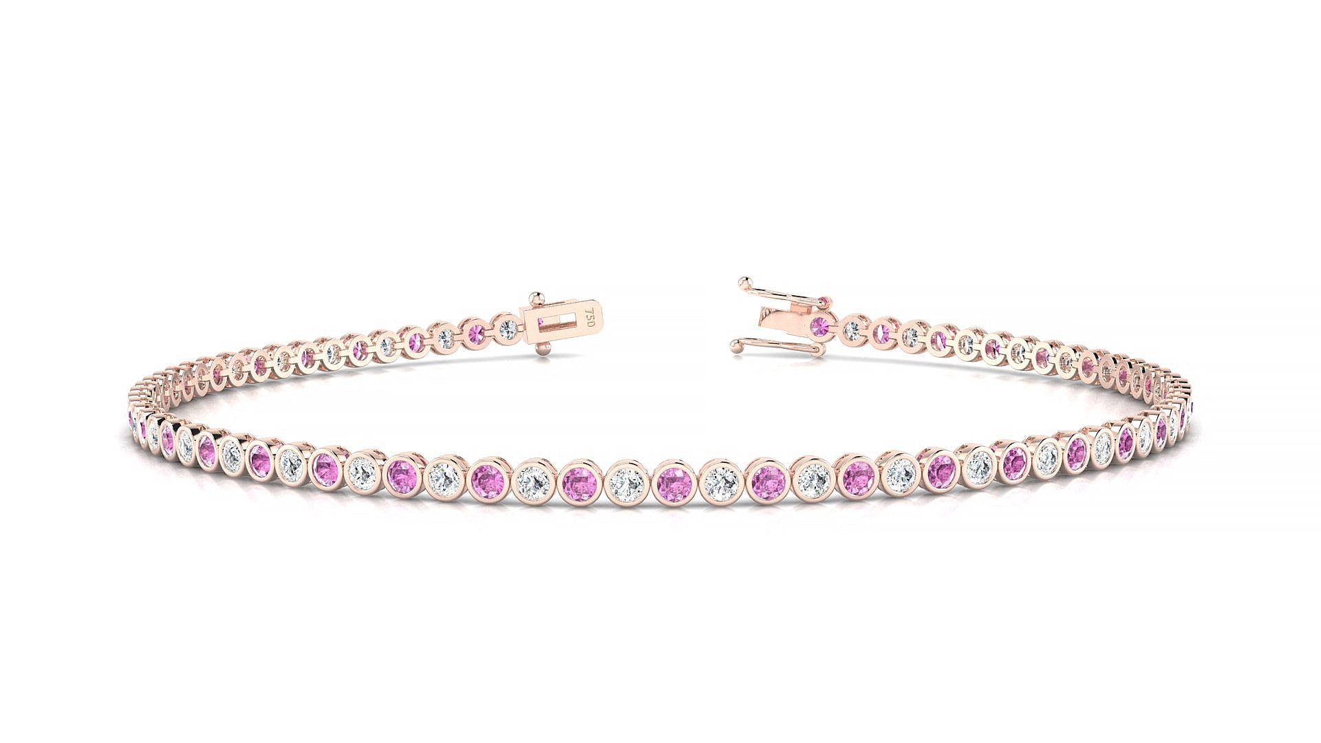 Avila 1-1 | 18k Rose Gold 1.7 mm Round Natural Pink Sapphire & Diamond Tennis Bracelet