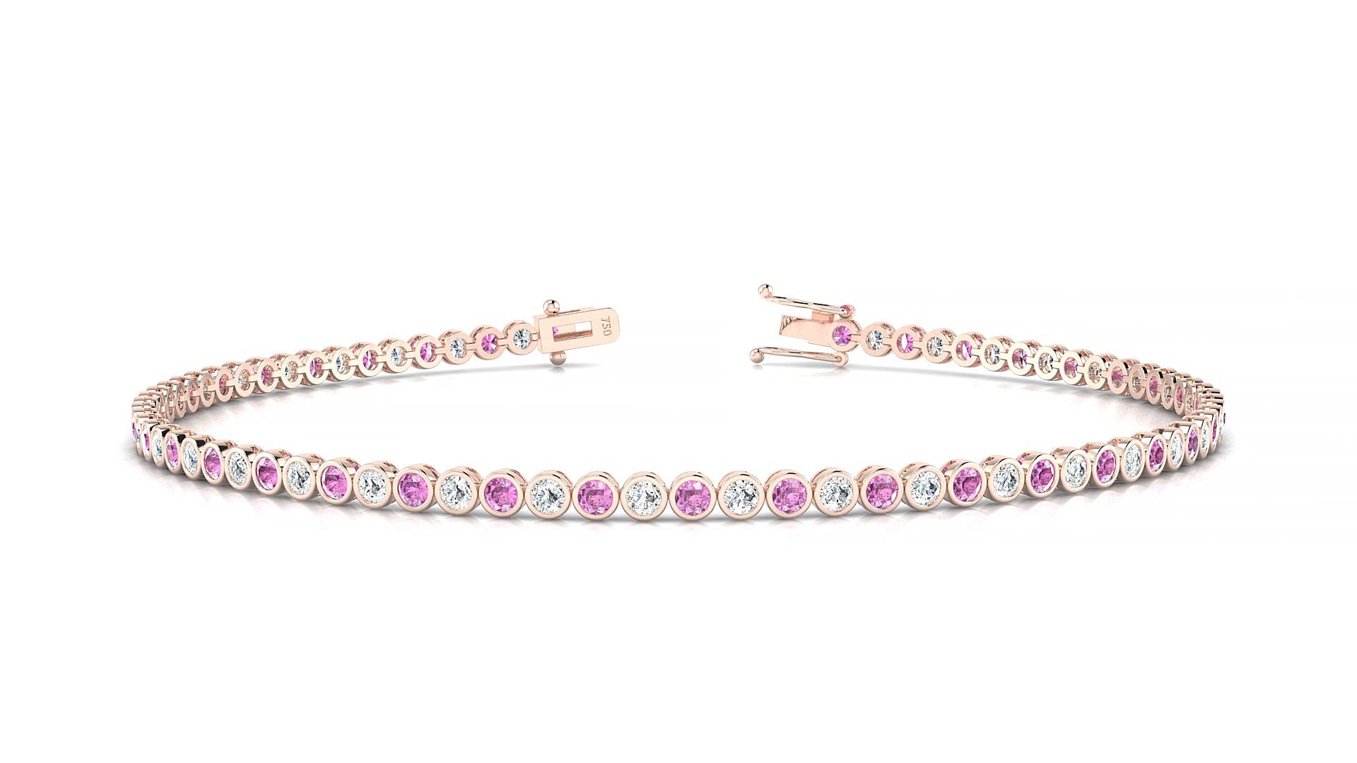 Avila 1-1 | 18k Rose Gold 1.7 mm Round Natural Pink Sapphire & Diamond 20 cm Tennis Bracelet