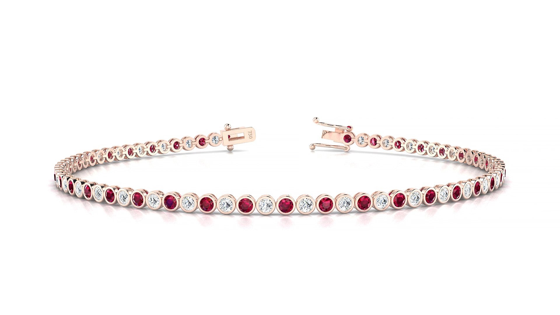 Avila 1-1 | 18k Rose Gold 1.7 mm Round Natural Ruby & Diamond 15 cm Tennis Bracelet