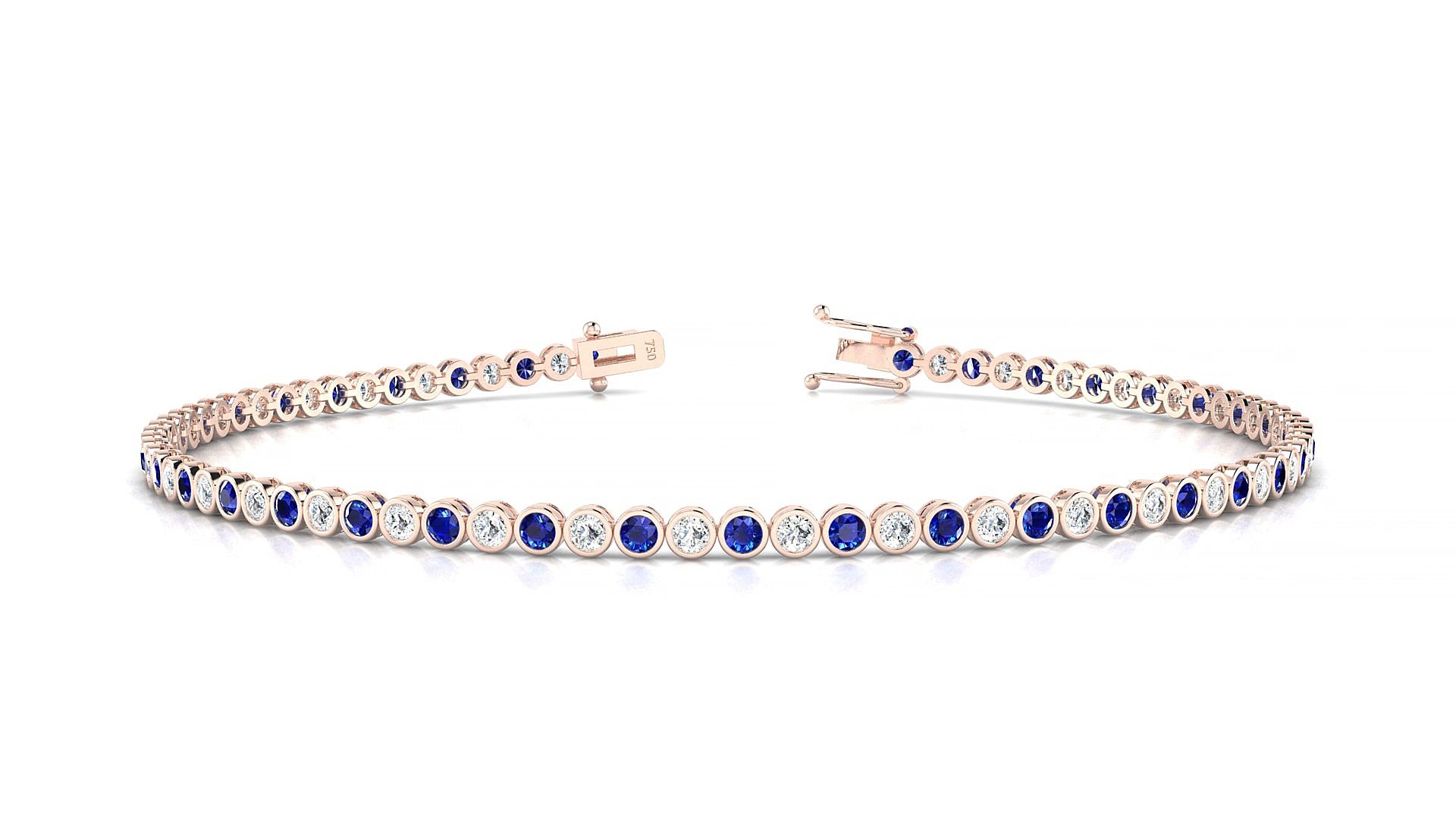 Avila 1-1 | 18k Rose Gold 1.7 mm Round Natural Sapphire & Diamond 17 cm Tennis Bracelet