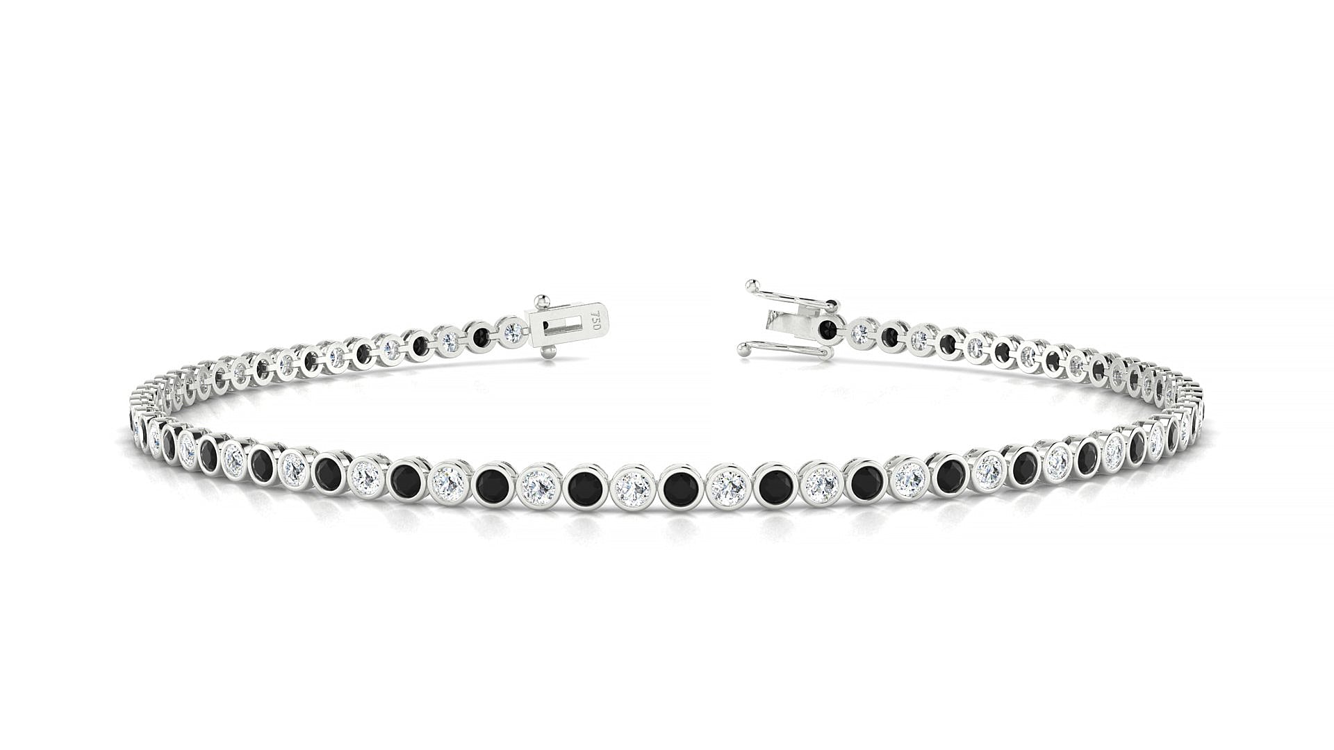 Avila 1-1 | 18k White Gold 1.7 mm Round Natural Black Diamond & Diamond Tennis Bracelet