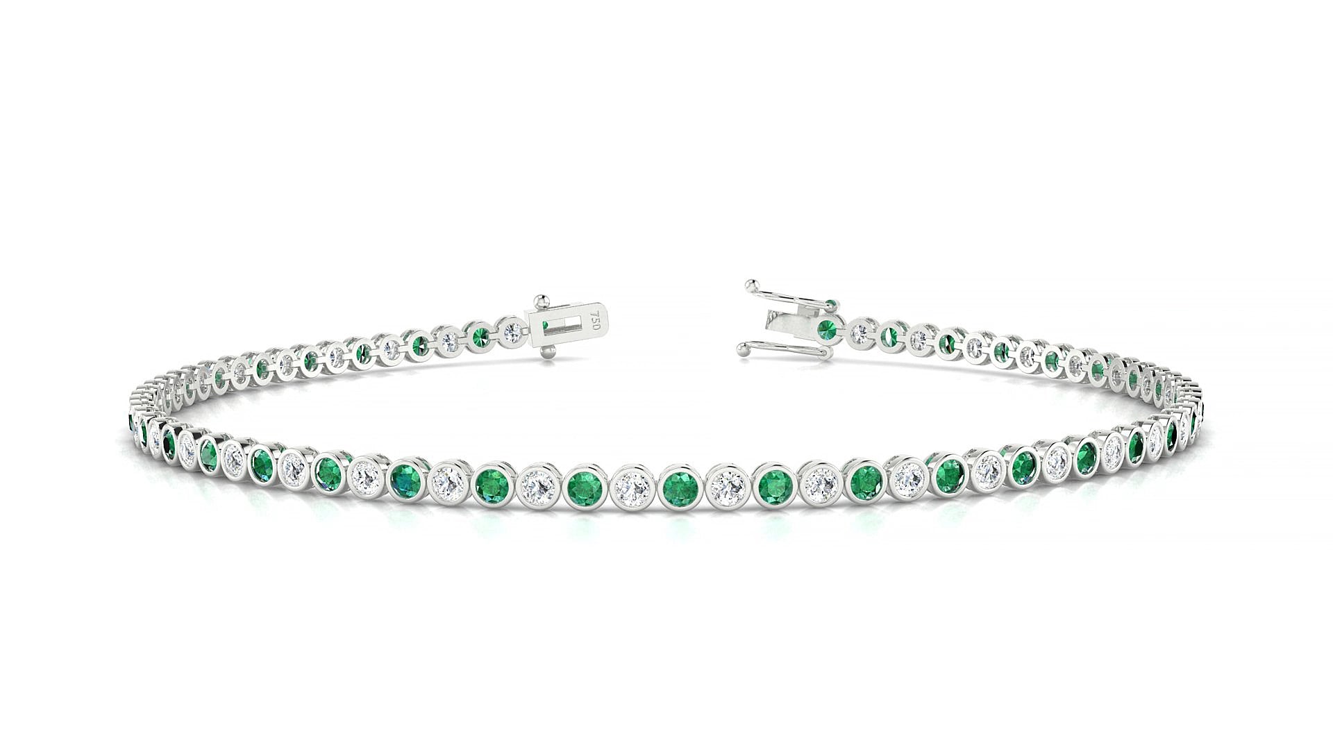 Avila 1-1 | 18k White Gold 1.7 mm Round Natural Emerald & Diamond 15 cm Tennis Bracelet