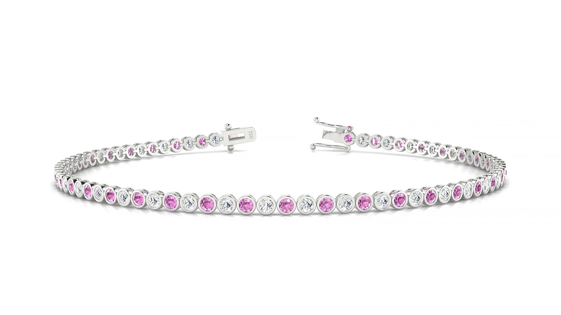 Avila 1-1 | 18k White Gold 1.7 mm Round Natural Pink Sapphire & Diamond 16 cm Tennis Bracelet