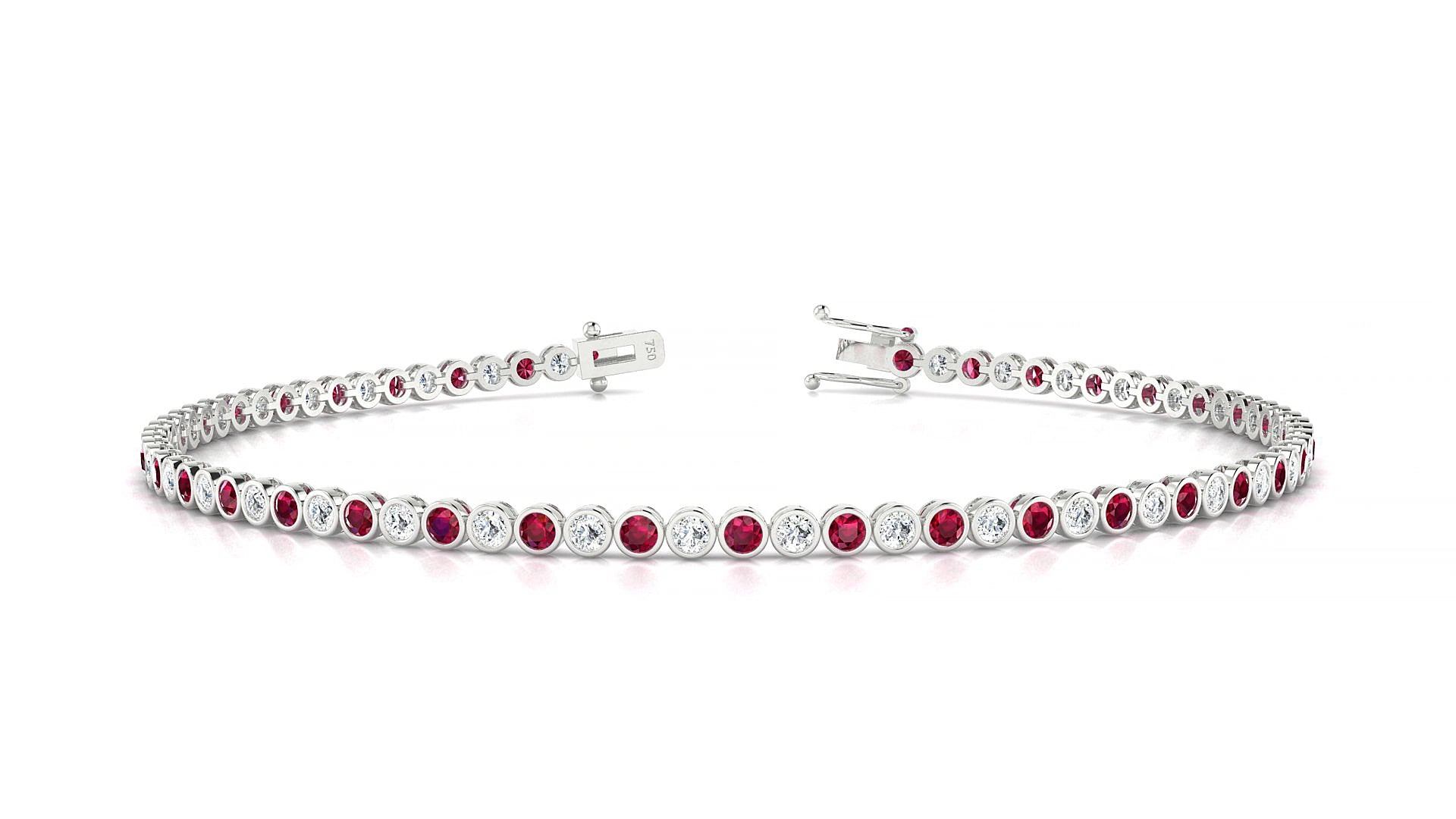 Avila 1-1 | 18k White Gold 1.7 mm Round Natural Ruby & Diamond 20 cm Tennis Bracelet