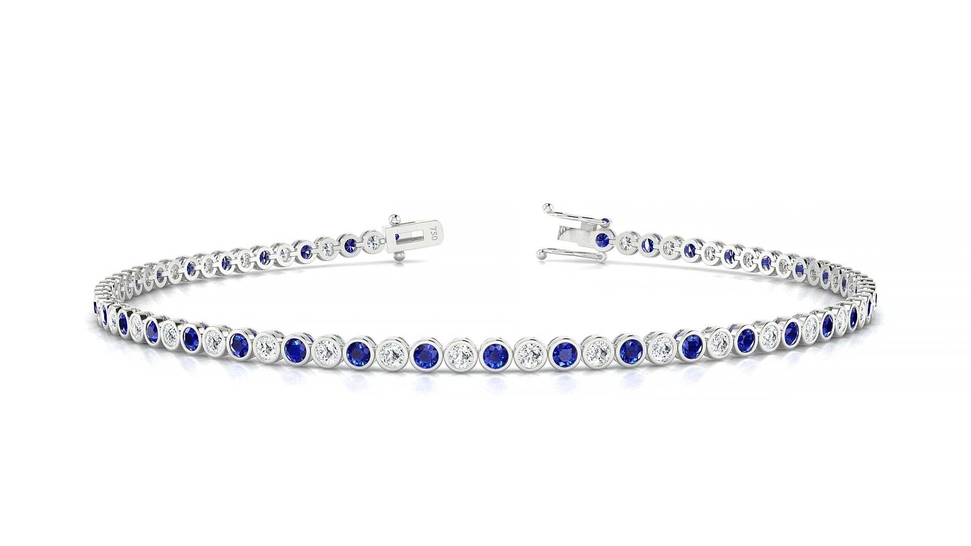 Avila 1-1 | 18k White Gold 1.7 mm Round Natural Sapphire & Diamond 15 cm Tennis Bracelet