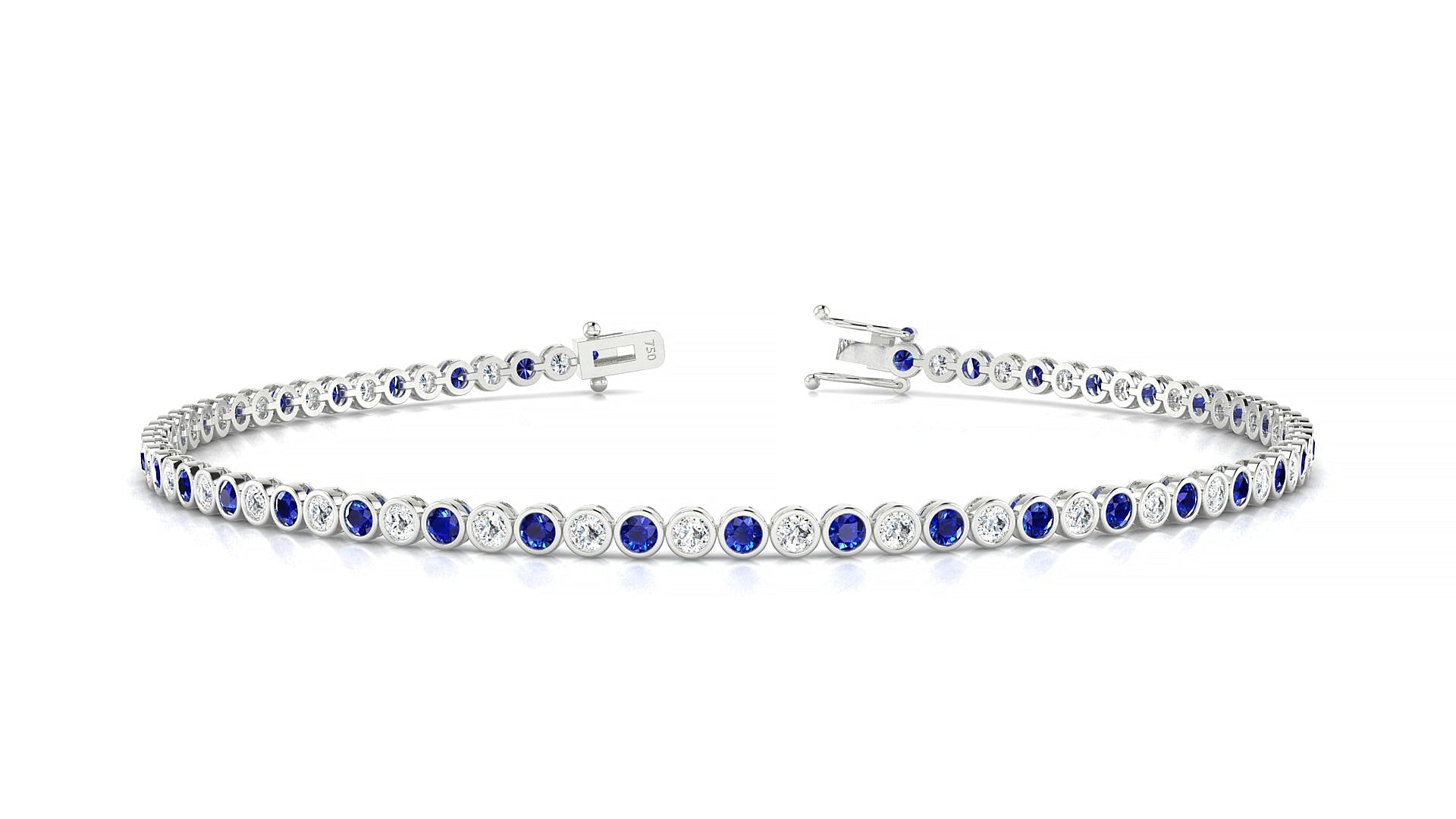 Avila 1-1 | 18k White Gold 1.7 mm Round Natural Sapphire & Diamond Tennis Bracelet