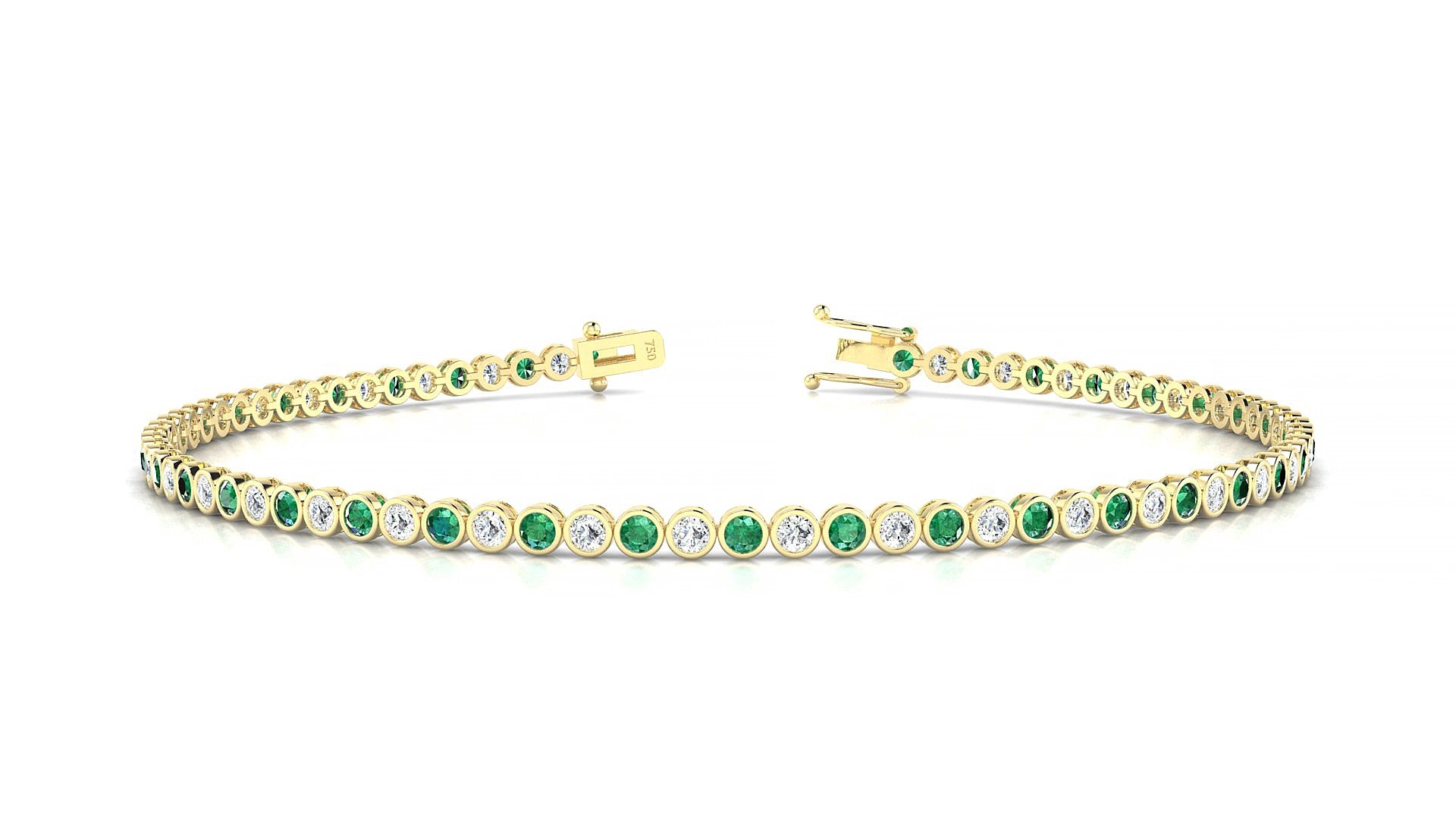 Avila 1-1 | 18k Yellow Gold 1.7 mm Round Natural Emerald & Diamond 15 cm Tennis Bracelet