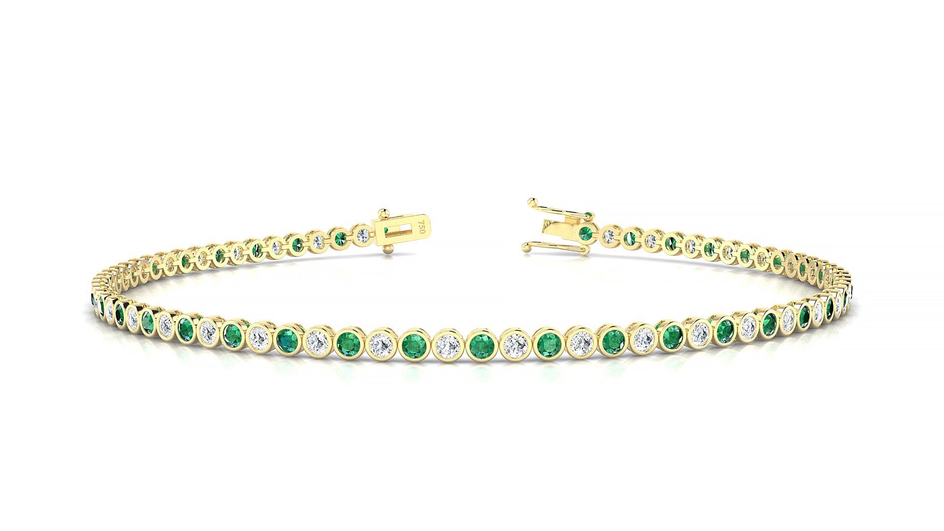 Avila 1-1 | 18k Yellow Gold 1.7 mm Round Natural Emerald & Diamond Tennis Bracelet