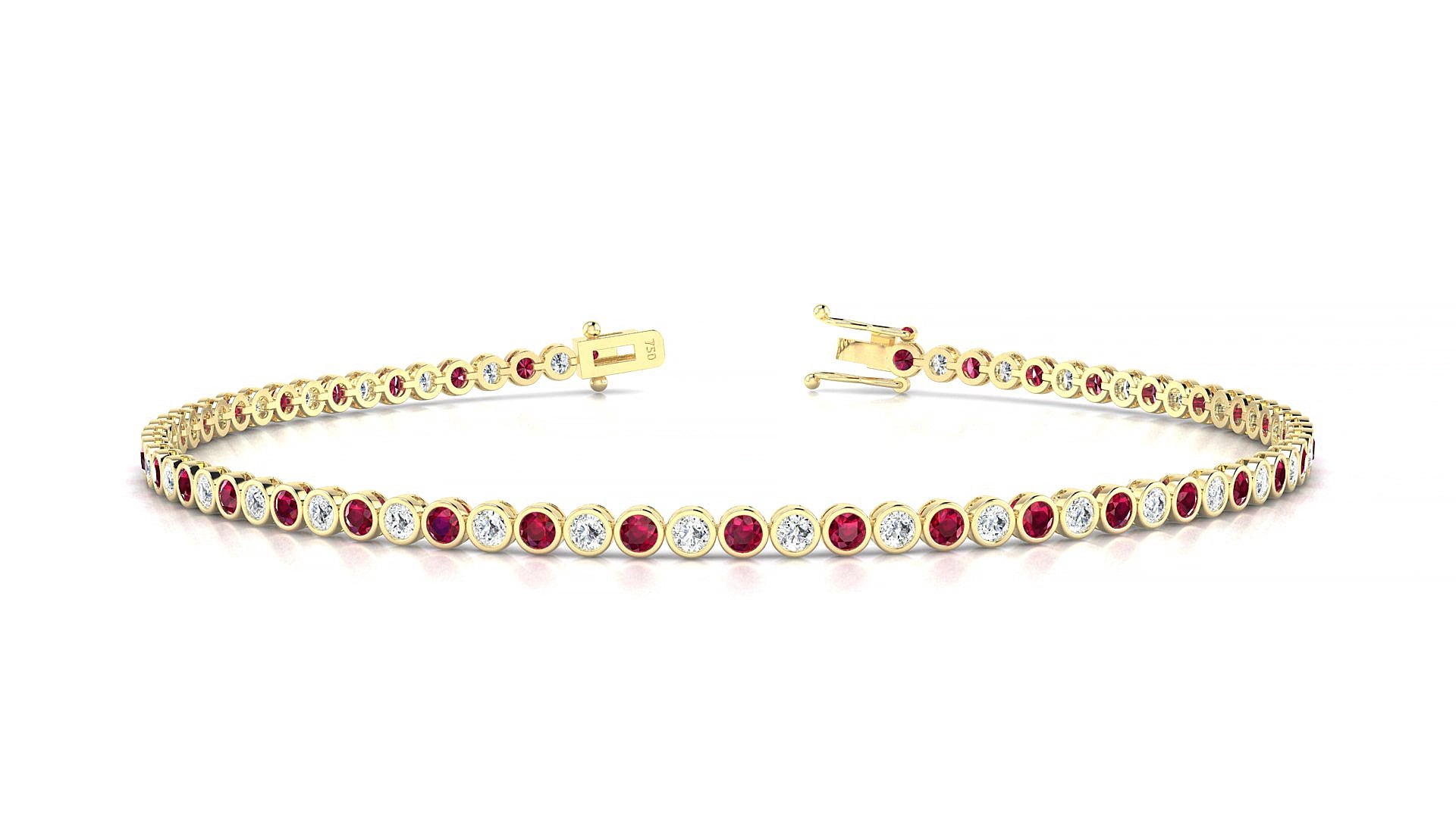 Avila 1-1 | 18k Yellow Gold 1.7 mm Round Natural Ruby & Diamond 15 cm Tennis Bracelet