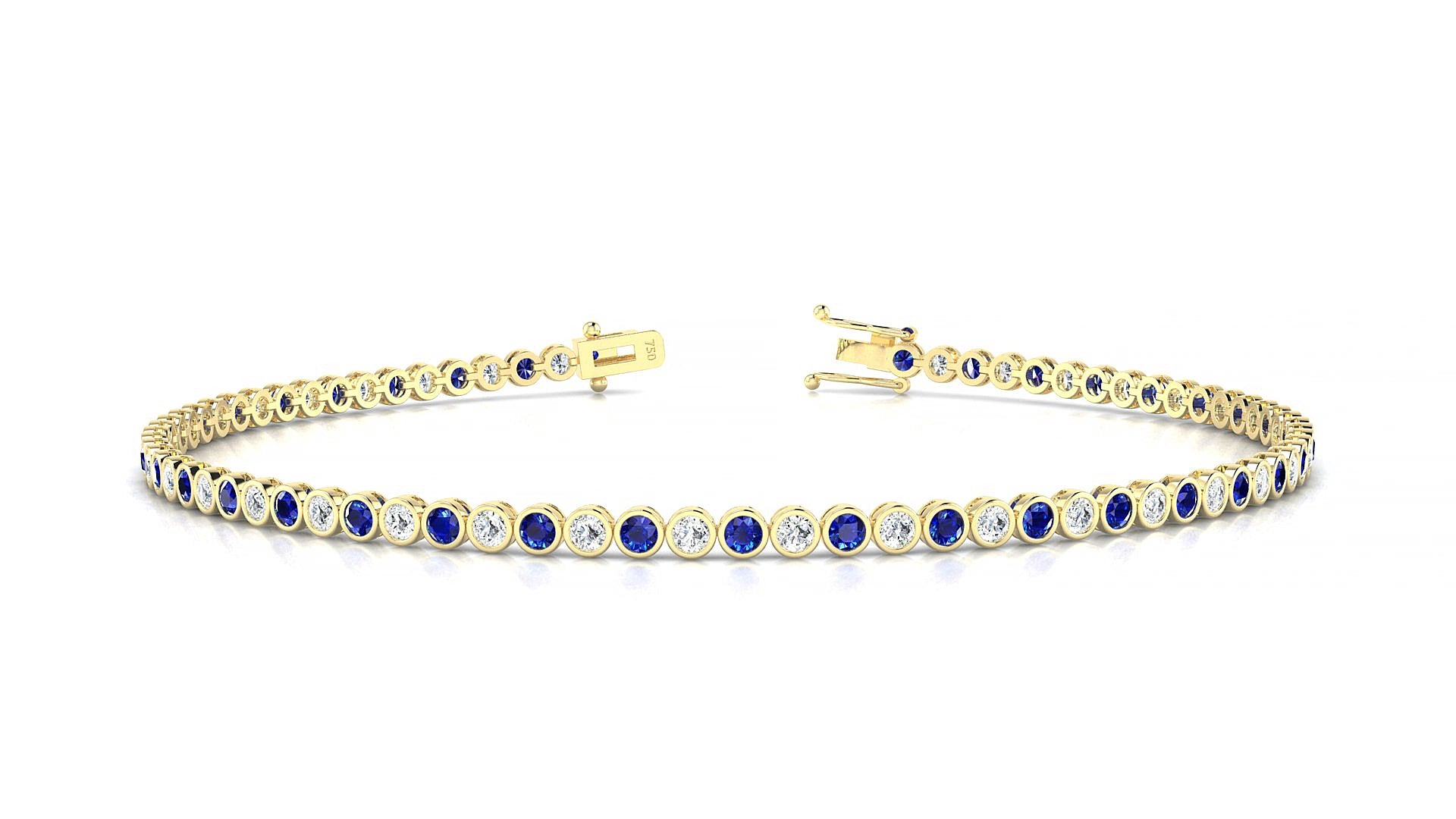 Avila 1-1 | 18k Yellow Gold 1.7 mm Round Natural Sapphire & Diamond 17 cm Tennis Bracelet