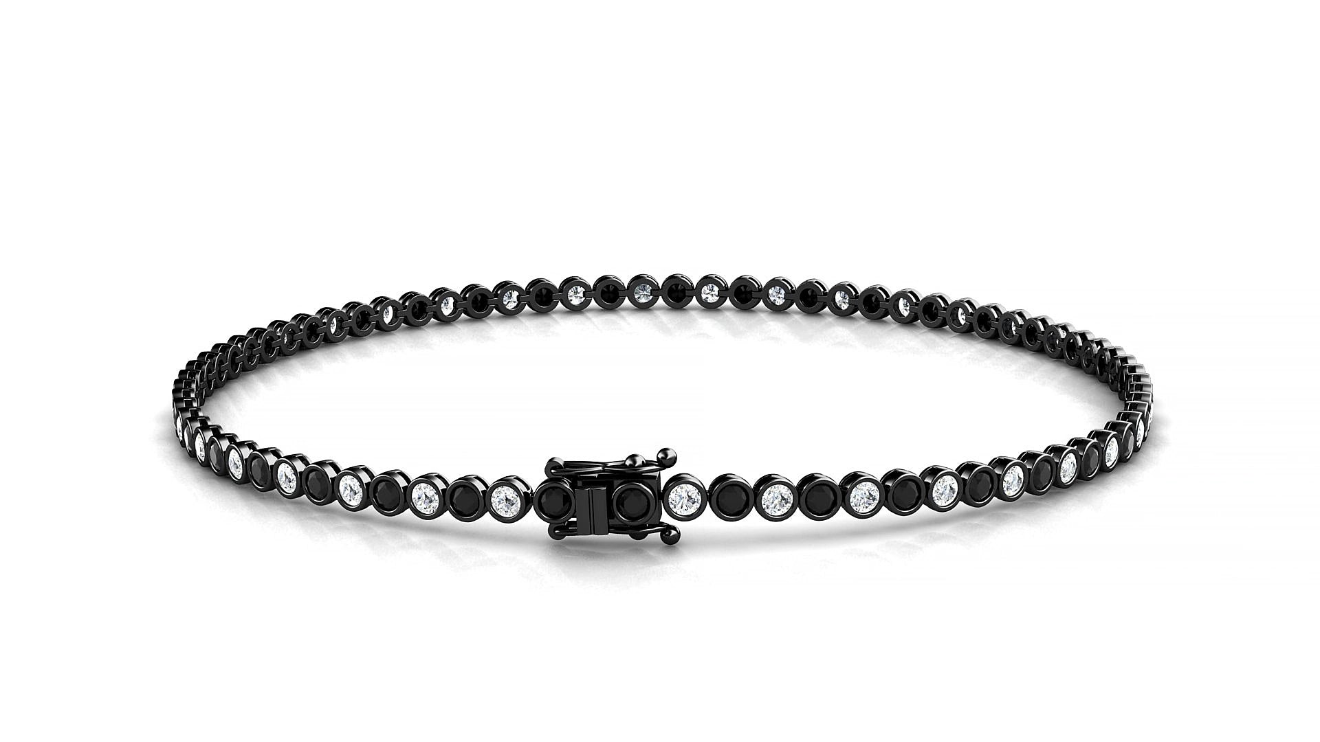 Avila 1-1 | 18k Black Gold 1.7 mm Round Natural Black Diamond & Diamond 15 cm Tennis Bracelet