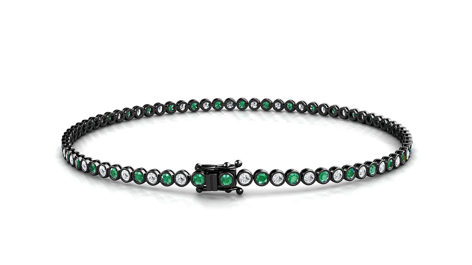 Avila 1-1 | 18k Black Gold 1.7 mm Round Natural Emerald & Diamond 19 cm Tennis Bracelet