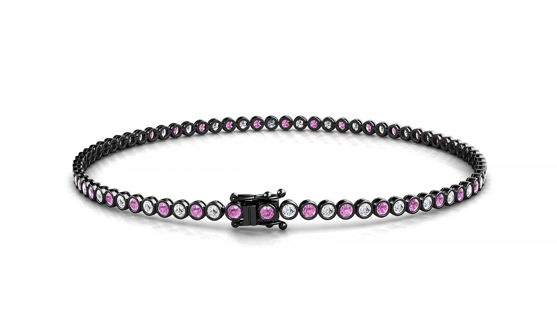 Avila 1-1 | 18k Black Gold 1.7 mm Round Natural Pink Sapphire & Diamond 16 cm Tennis Bracelet