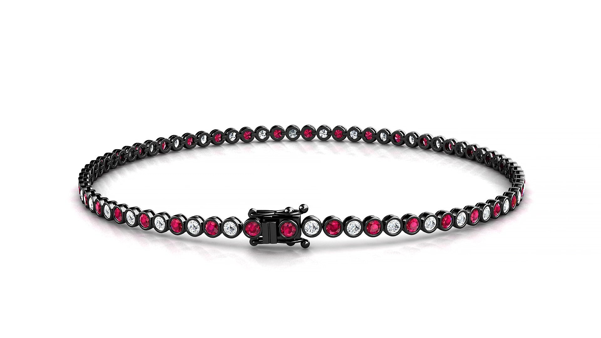 Avila 1-1 | 18k Black Gold 1.7 mm Round Natural Ruby & Diamond 20 cm Tennis Bracelet