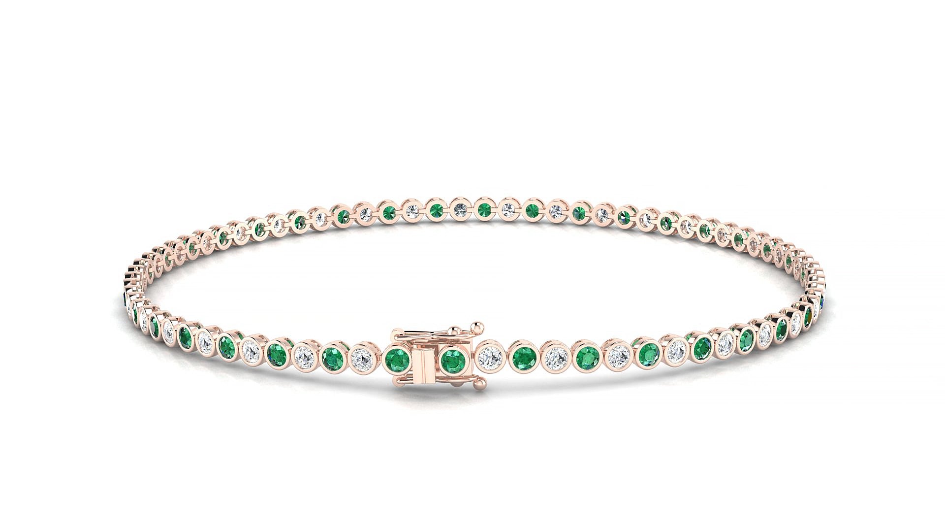 Avila 1-1 | 18k Rose Gold 1.7 mm Round Natural Emerald & Diamond 15 cm Tennis Bracelet