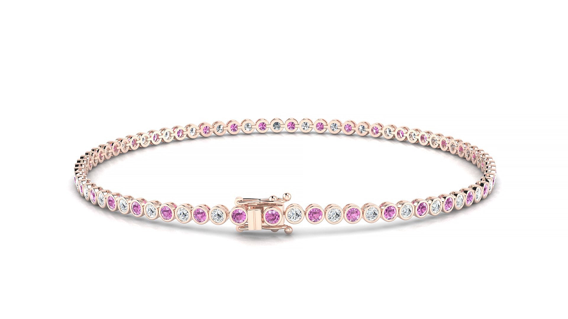 Avila 1-1 | 18k Rose Gold 1.7 mm Round Natural Pink Sapphire & Diamond Tennis Bracelet