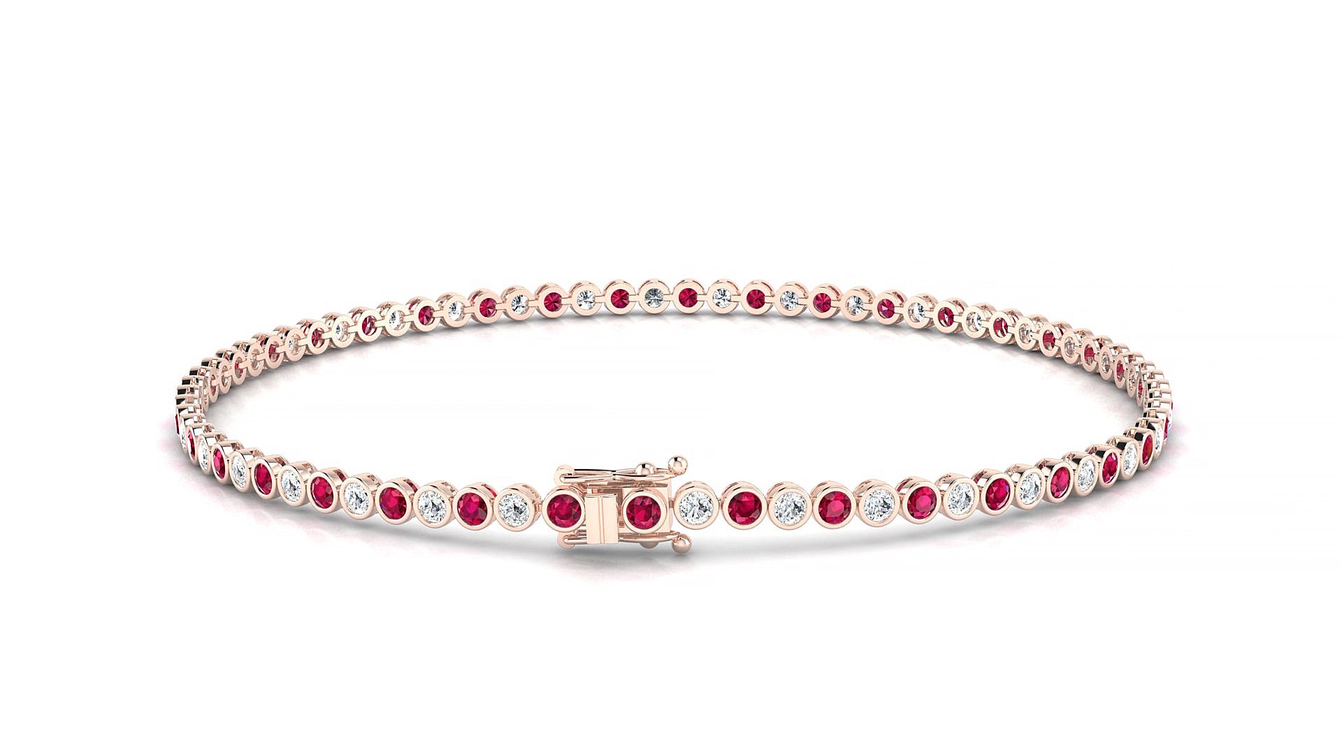 Avila 1-1 | 18k Rose Gold 1.7 mm Round Natural Ruby & Diamond 17 cm Tennis Bracelet