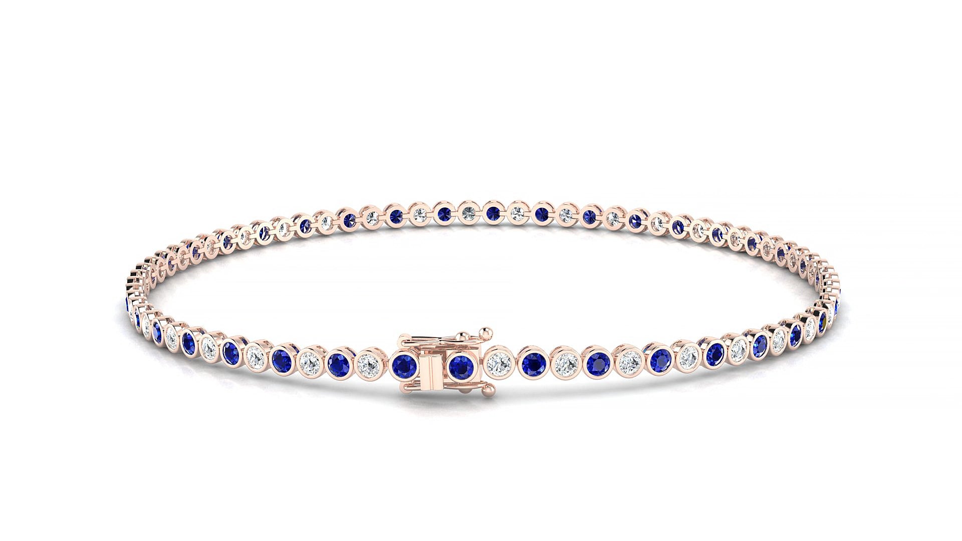 Avila 1-1 | 18k Rose Gold 1.7 mm Round Natural Sapphire & Diamond 20 cm Tennis Bracelet