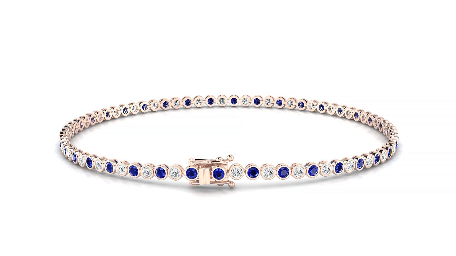 Avila 1-1 | 18k Rose Gold 1.7 mm Round Natural Sapphire & Diamond Tennis Bracelet